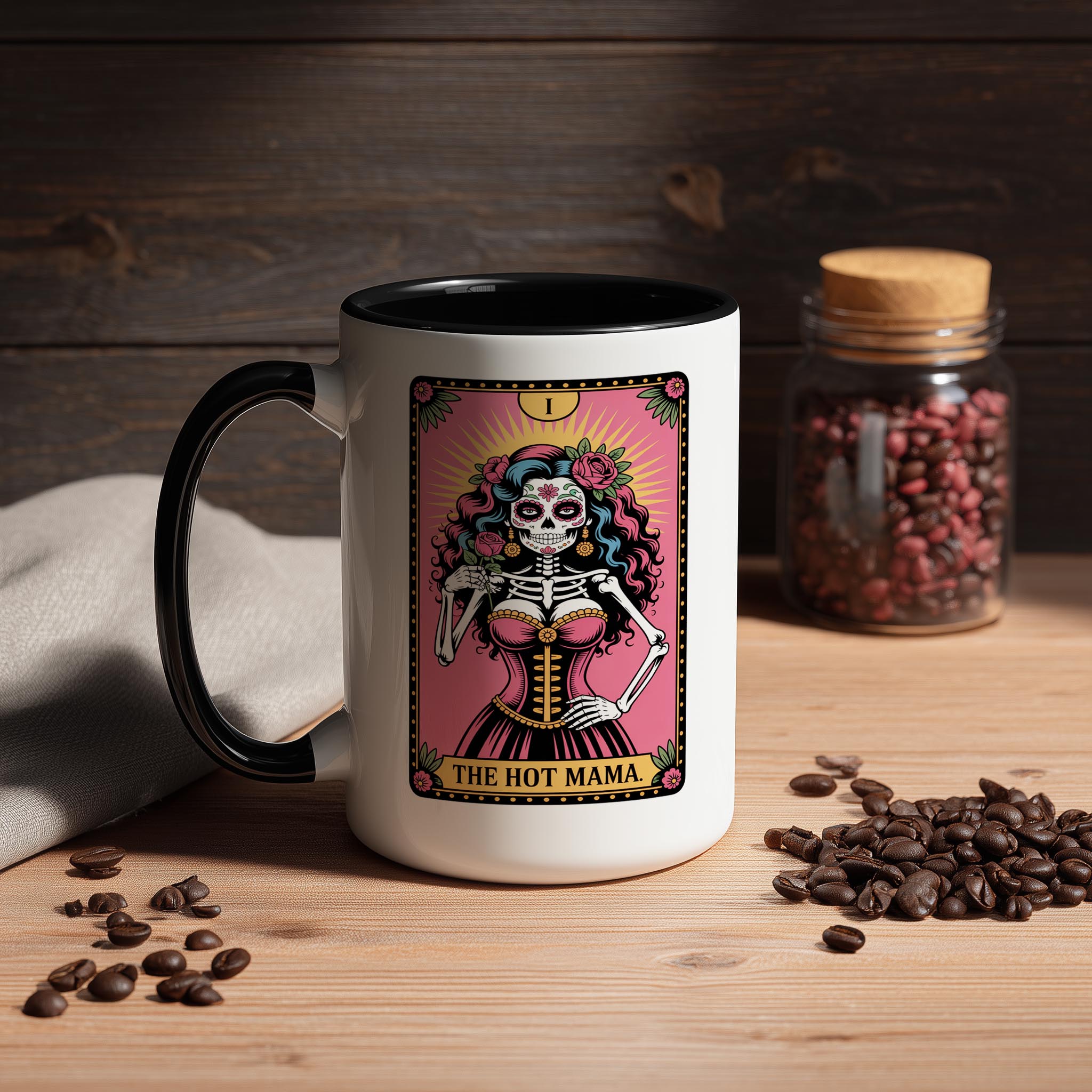 The Hot Mama - SKeleton Tarot Card - Halloween Mug