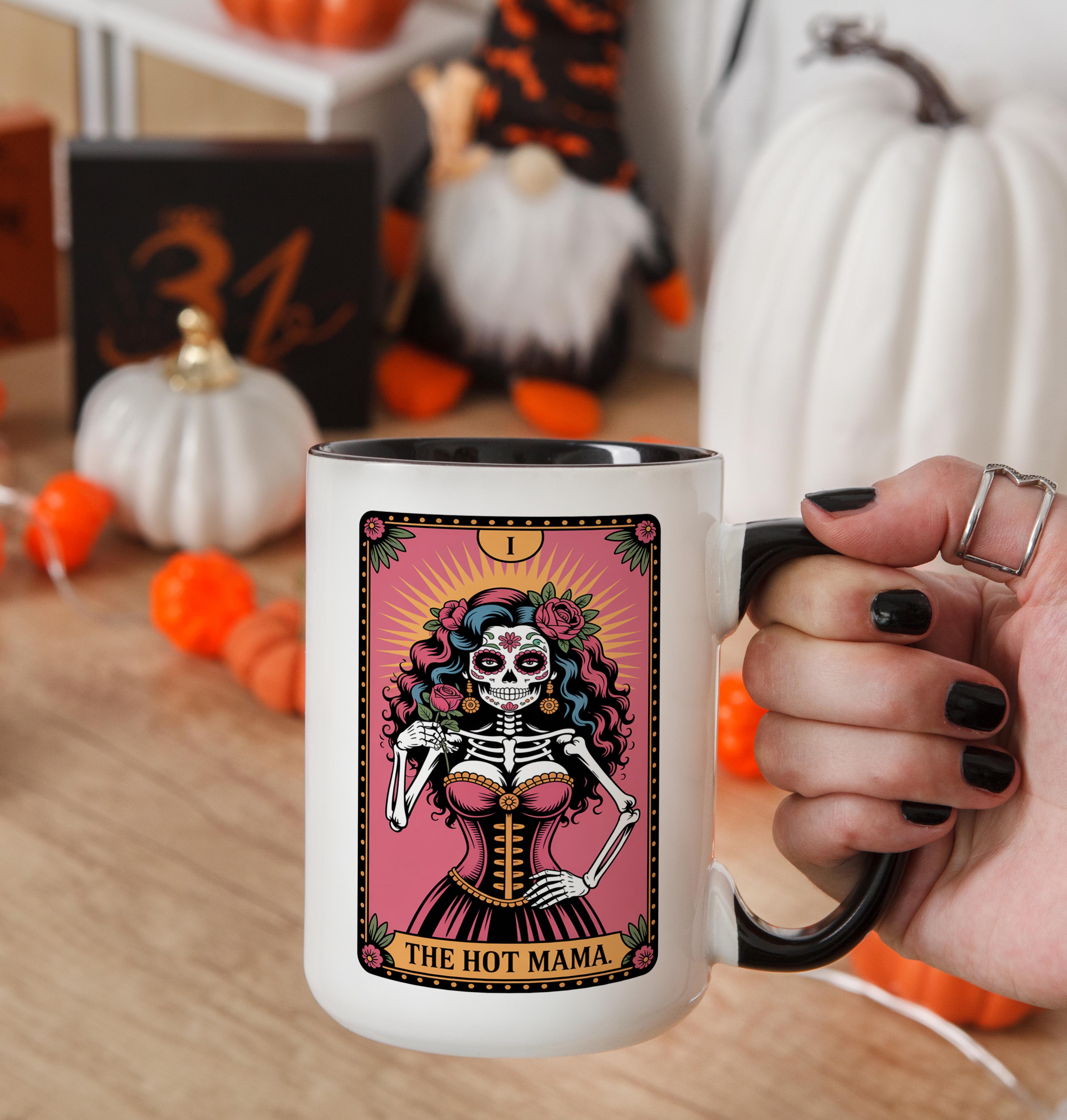 The Hot Mama - SKeleton Tarot Card - Halloween Mug