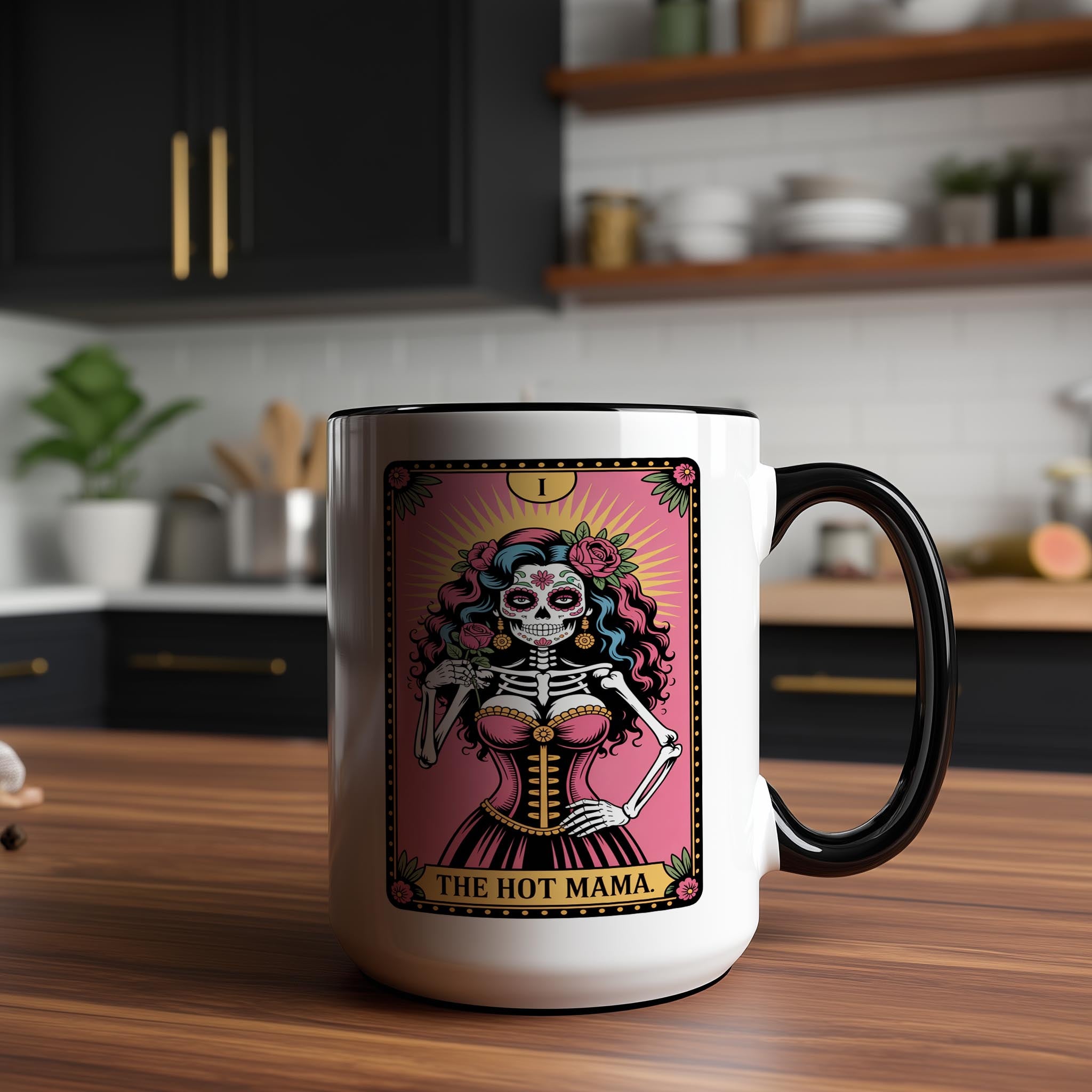 The Hot Mama - SKeleton Tarot Card - Halloween Mug