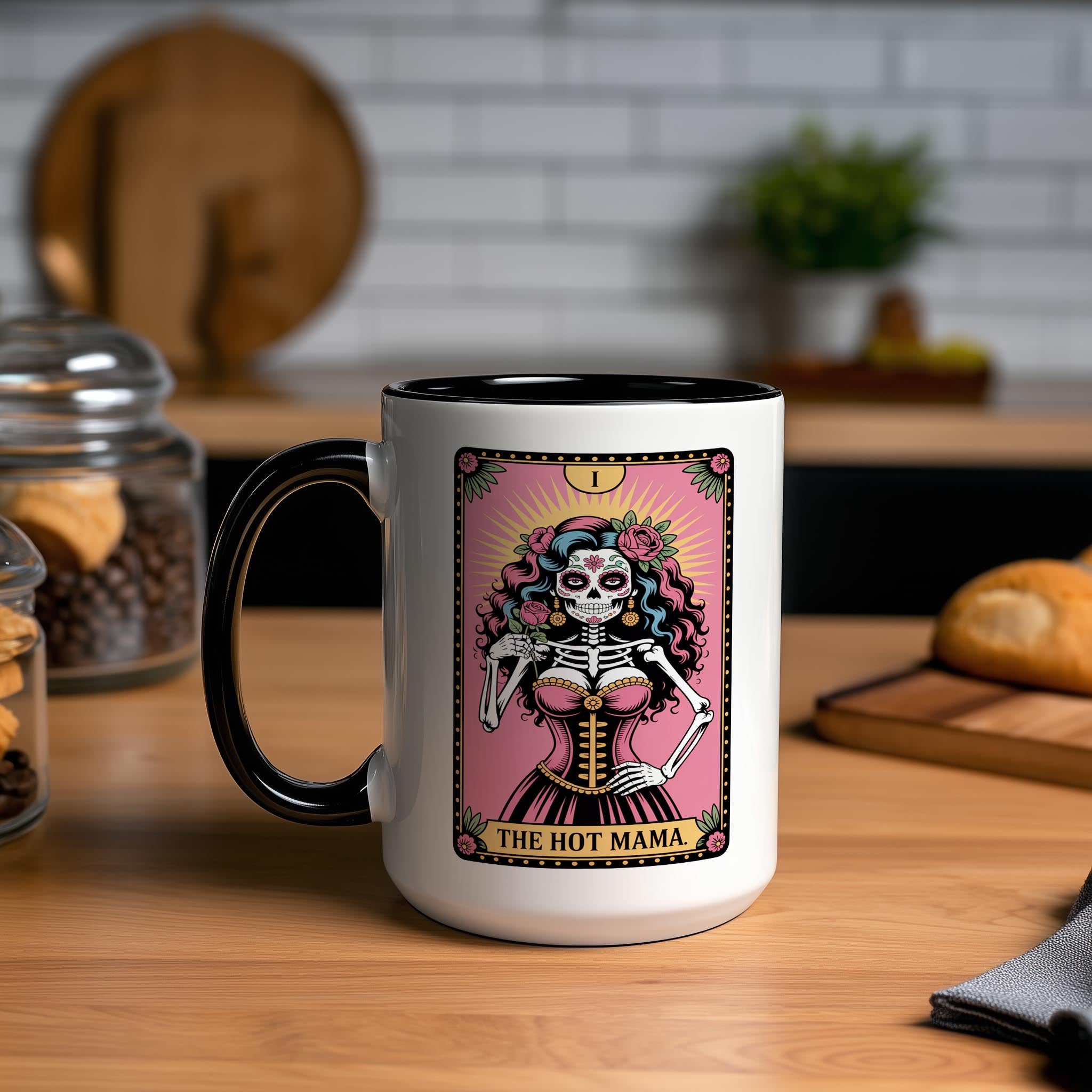 The Hot Mama - SKeleton Tarot Card - Halloween Mug