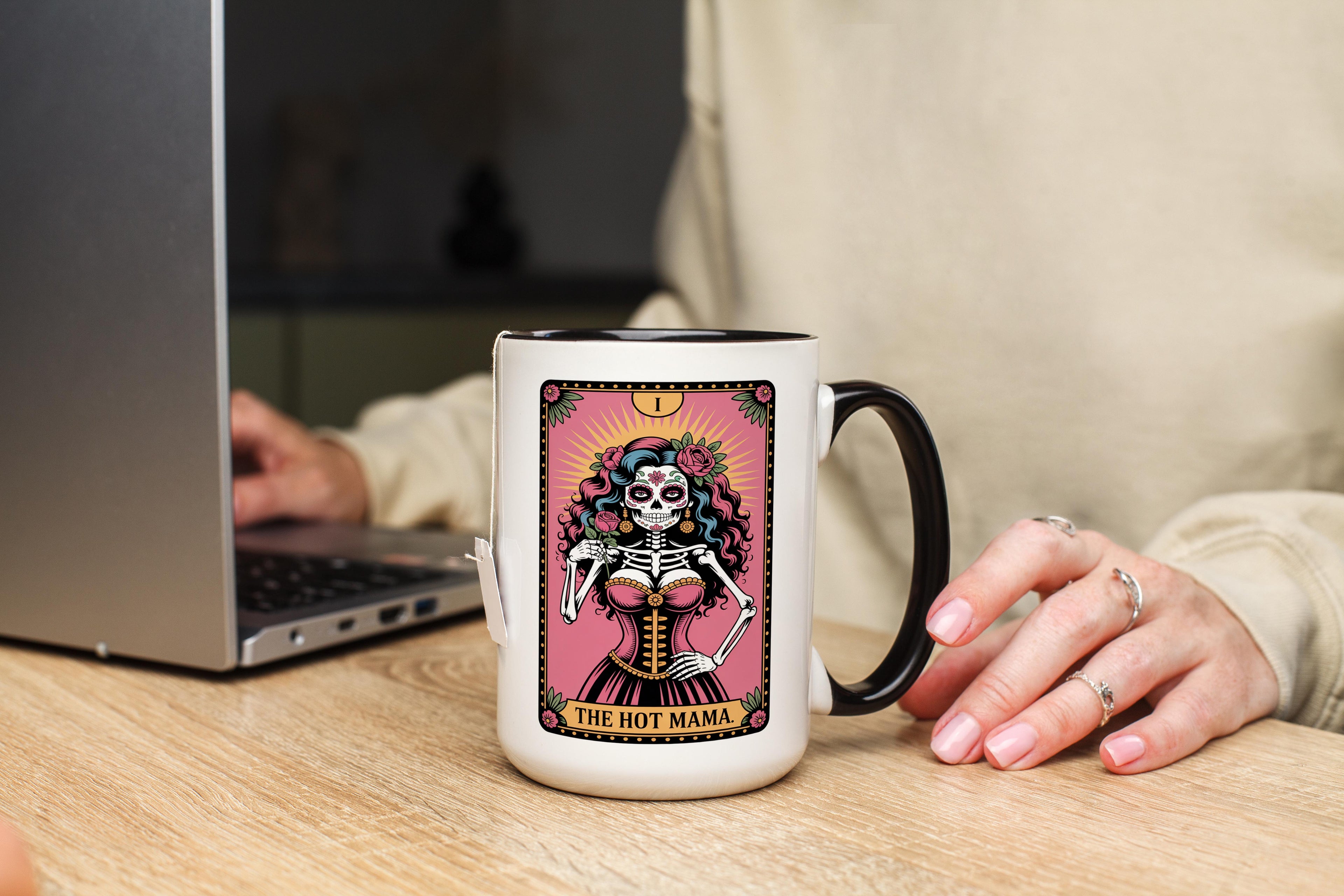 The Hot Mama - SKeleton Tarot Card - Halloween Mug