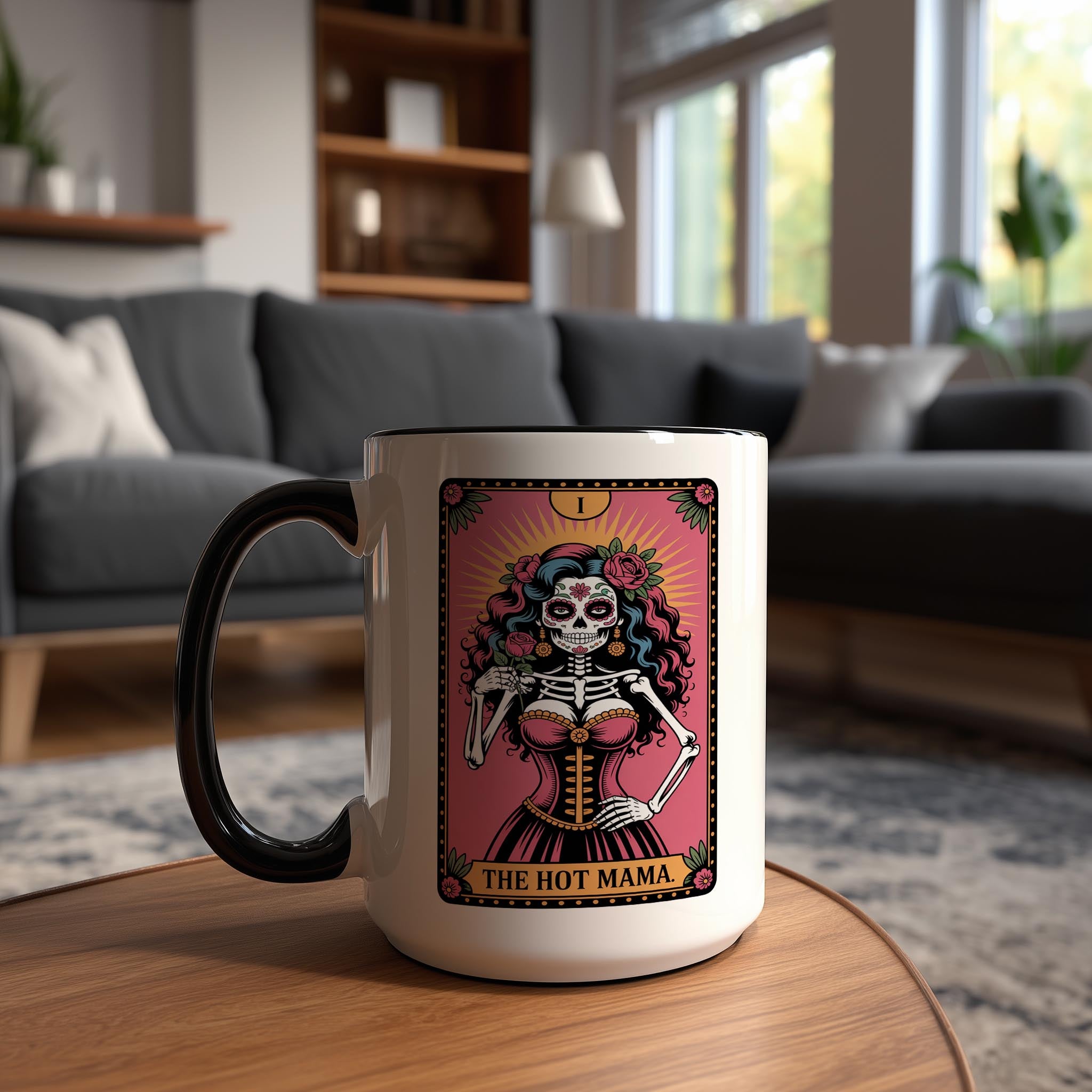 The Hot Mama - SKeleton Tarot Card - Halloween Mug