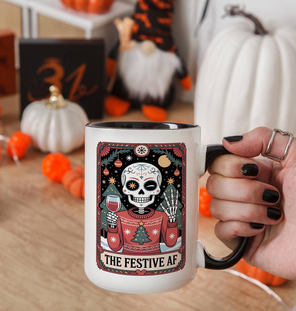 The Festive AF - Skeleton tarot Card - Christmas Mug