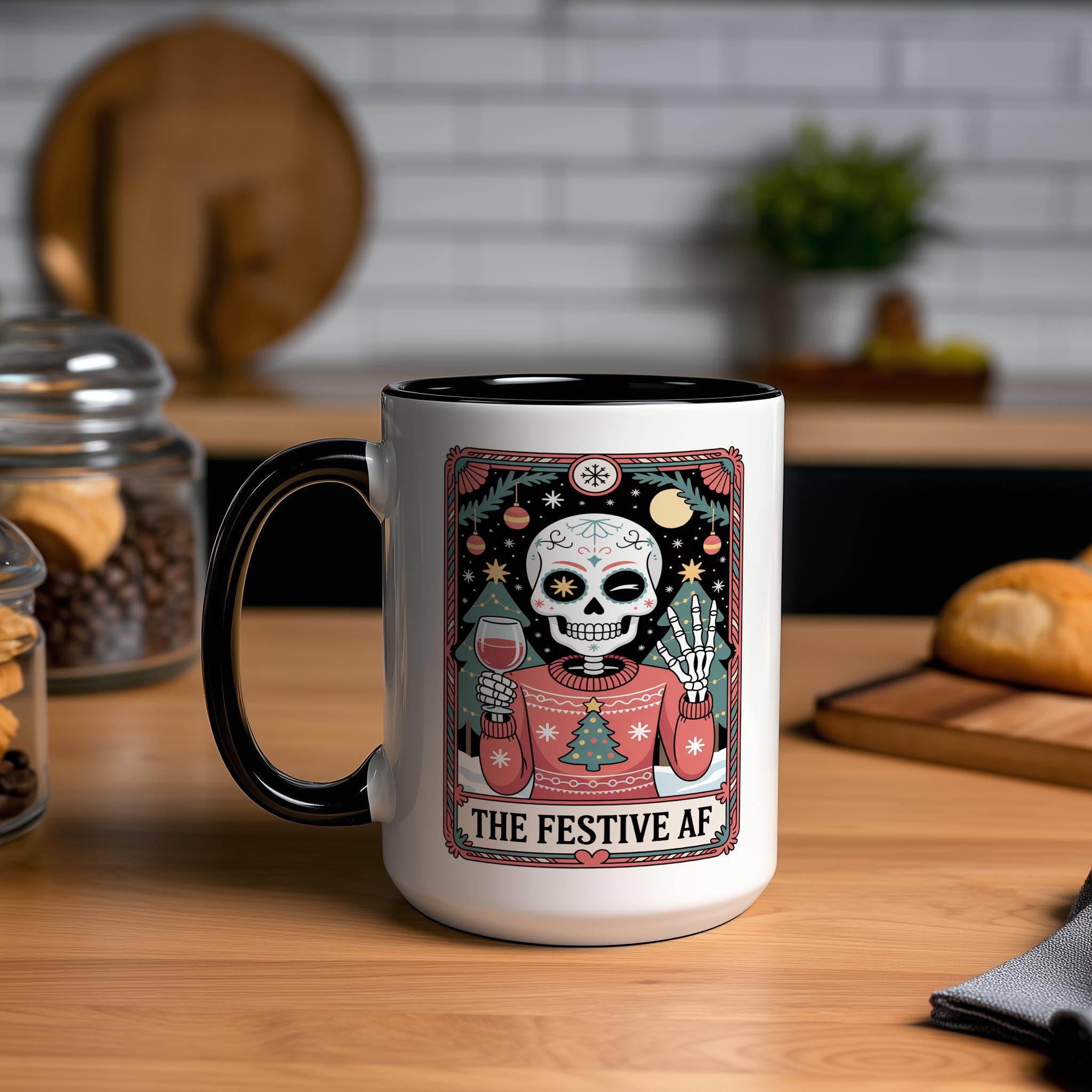 The Festive AF - Skeleton tarot Card - Christmas Mug
