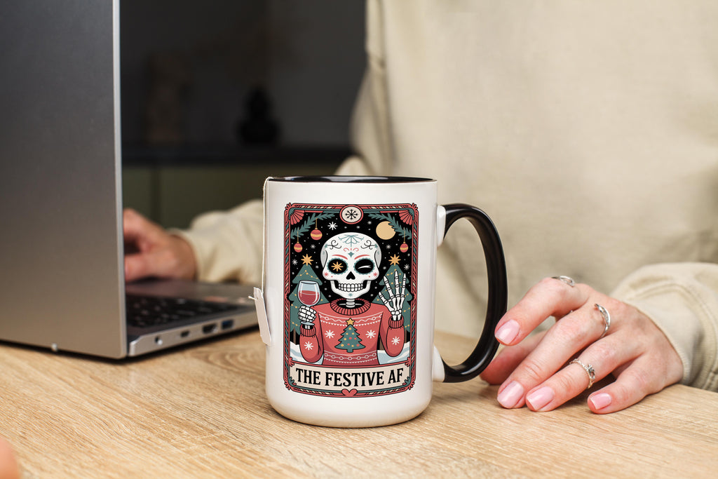 The Festive AF - Skeleton tarot Card - Christmas Mug