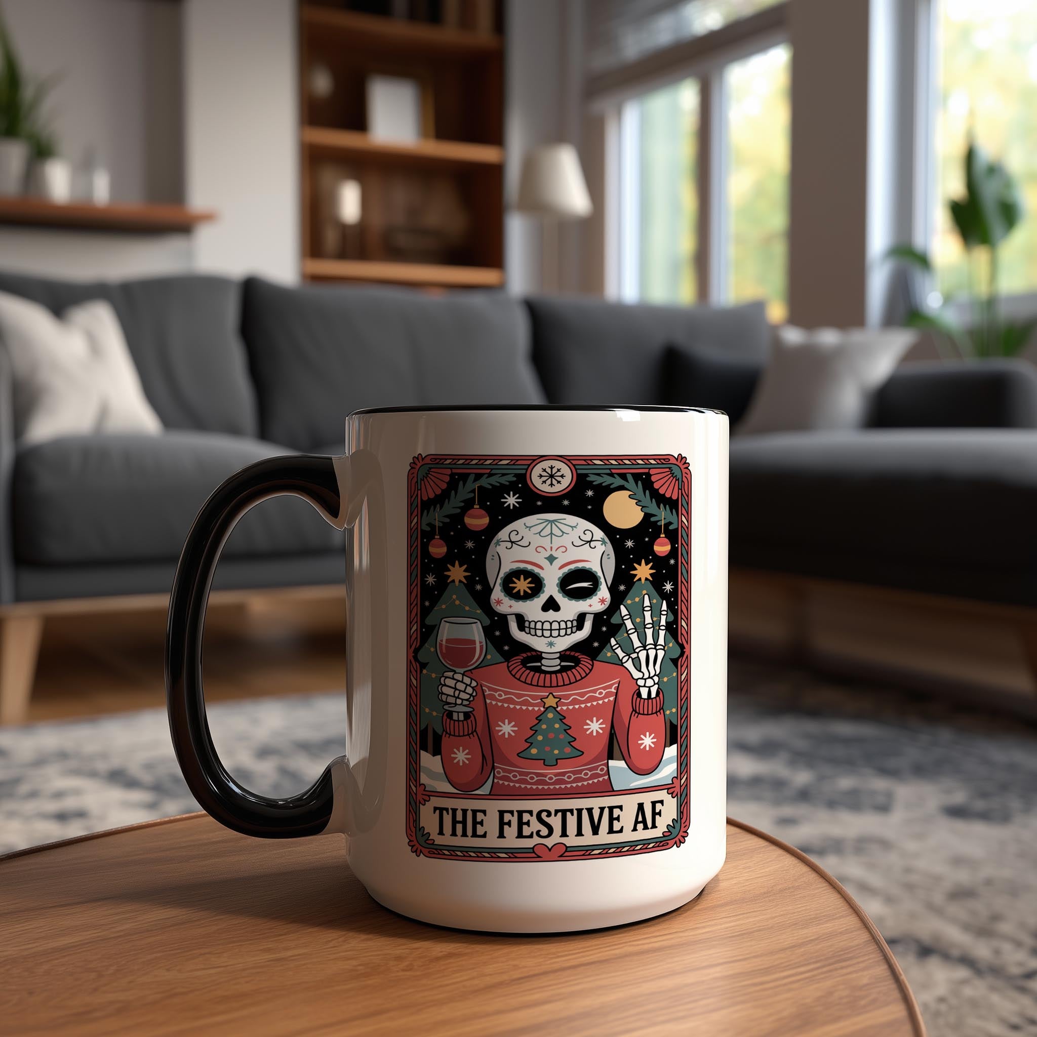 The Festive AF - Skeleton tarot Card - Christmas Mug