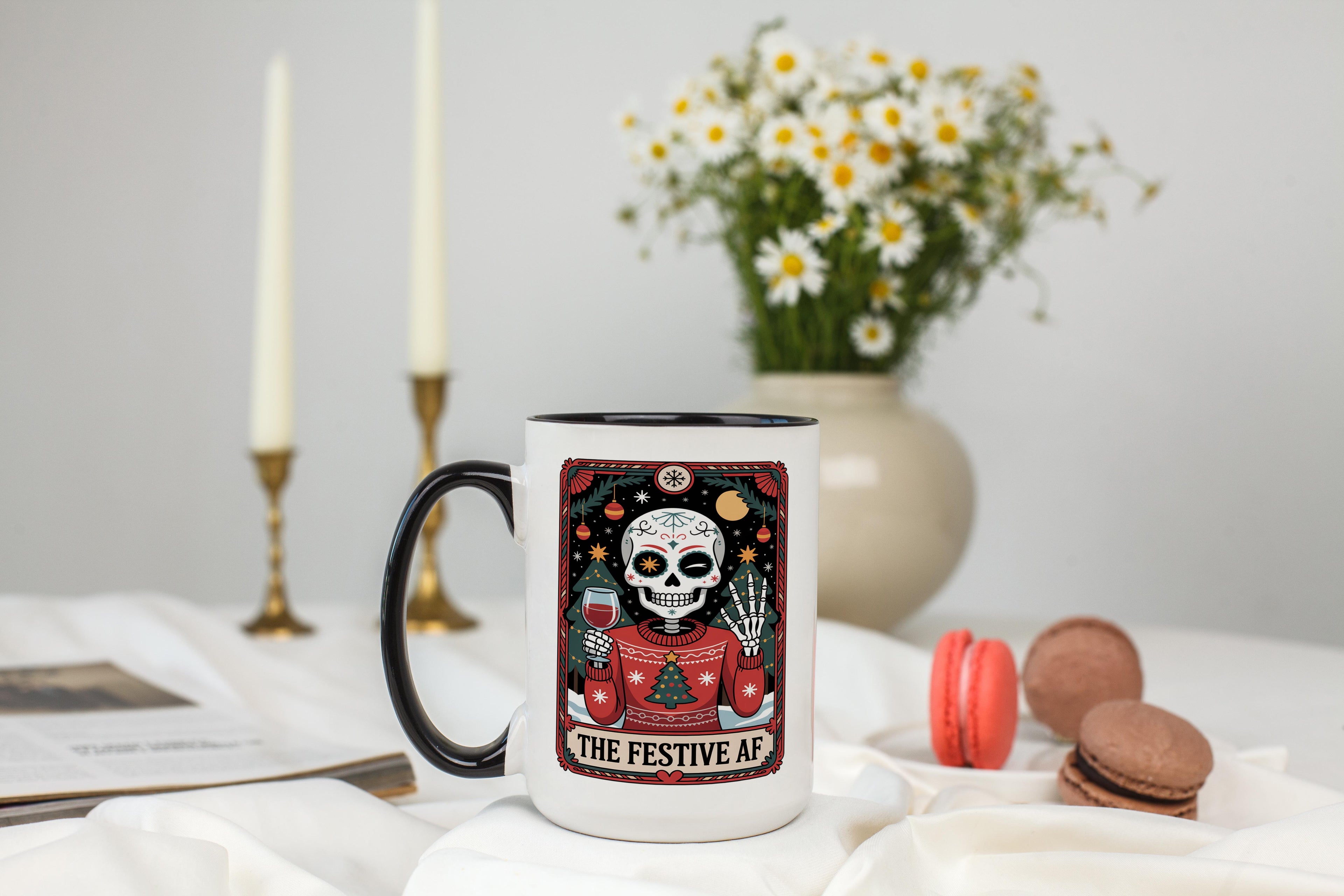 The Festive AF - Skeleton tarot Card - Christmas Mug