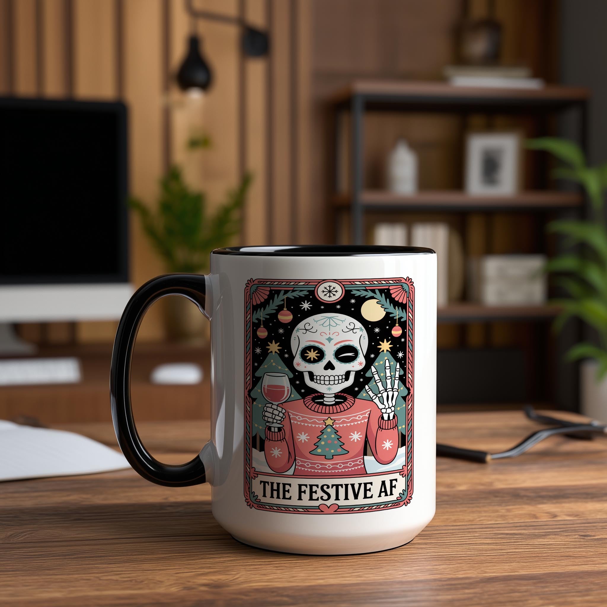 The Festive AF - Skeleton tarot Card - Christmas Mug