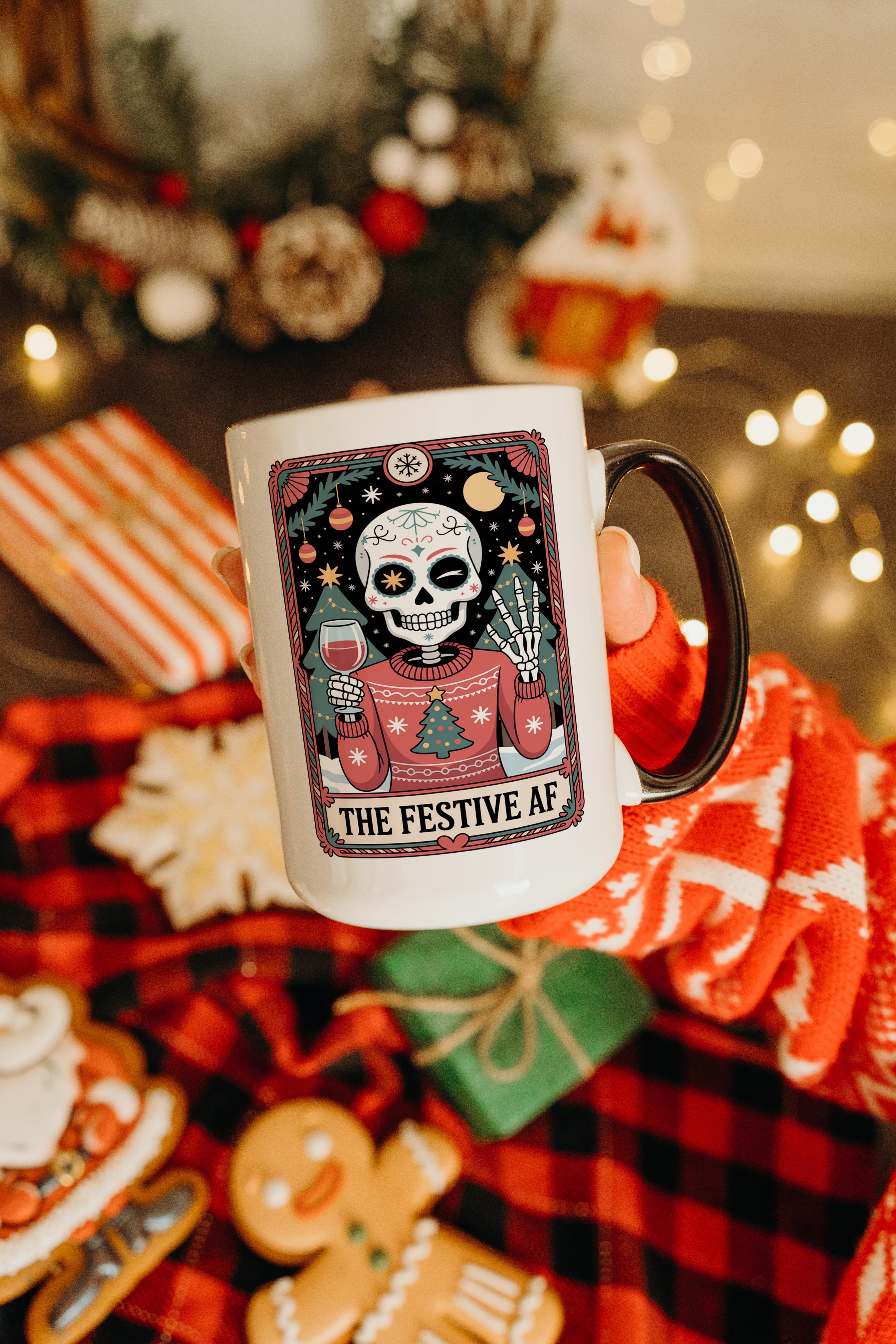 The Festive AF - Skeleton tarot Card - Christmas Mug