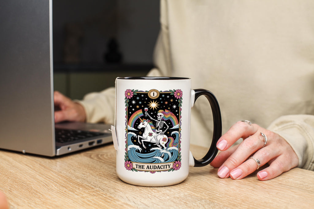 The Audacity - Skeleton Tarot Card - Adult Humor Mug
