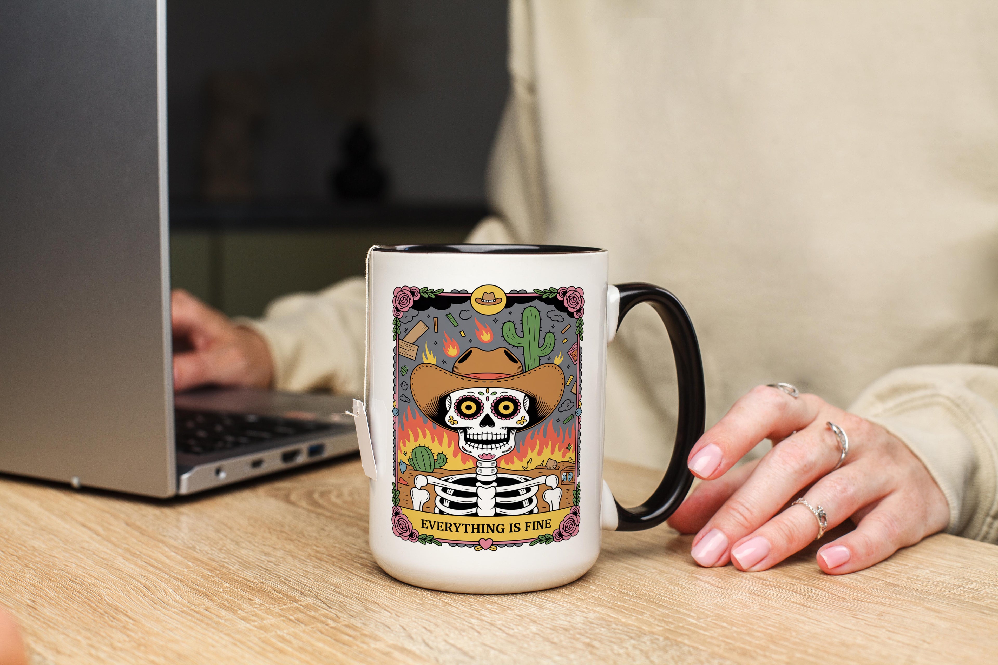 Everything is Fine - Skeleton Tarot Card - Adult Humor Mug