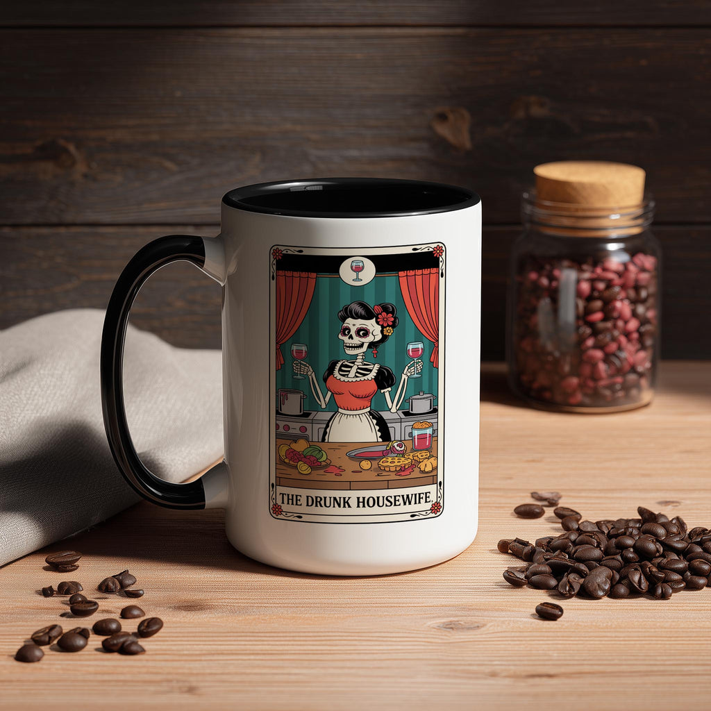 The Drunk Hosuewife - Skeleton Tarot Card - Adult Humor Mug