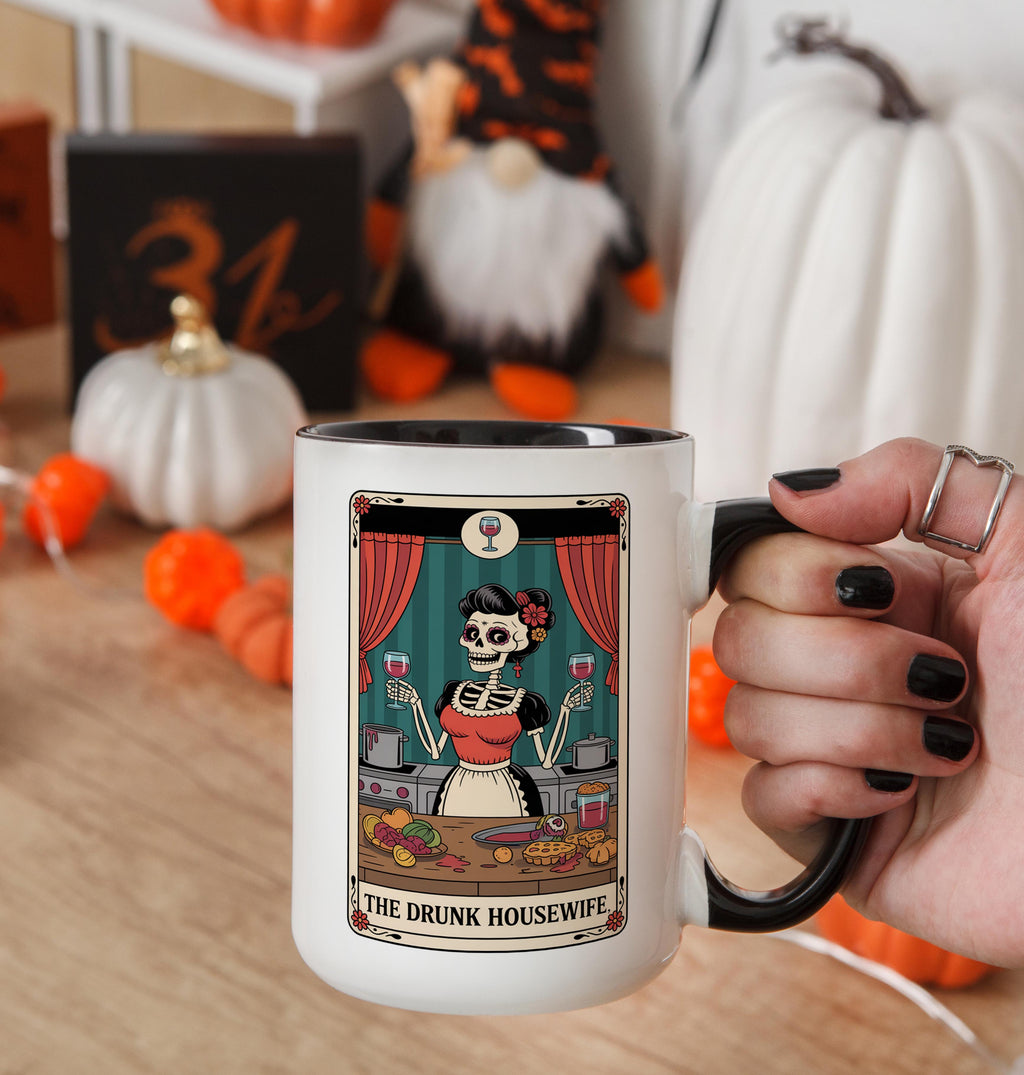 The Drunk Hosuewife - Skeleton Tarot Card - Adult Humor Mug