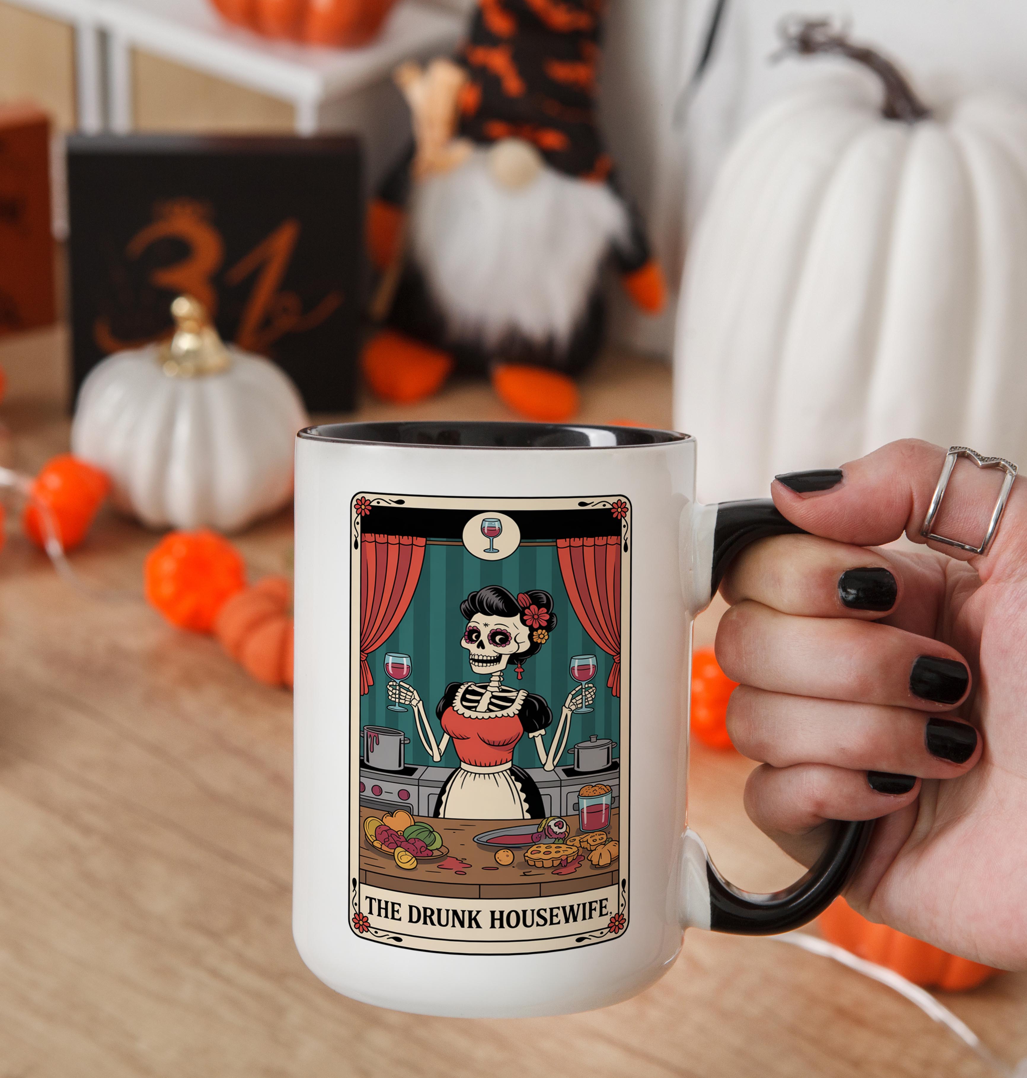 The Drunk Hosuewife - Skeleton Tarot Card - Adult Humor Mug