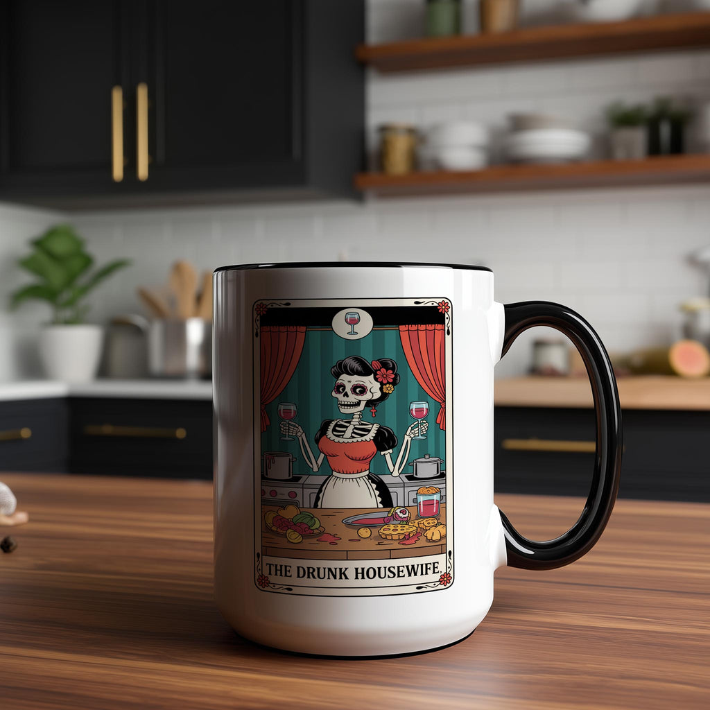The Drunk Hosuewife - Skeleton Tarot Card - Adult Humor Mug