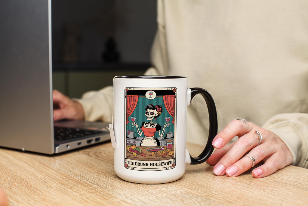 The Drunk Hosuewife - Skeleton Tarot Card - Adult Humor Mug