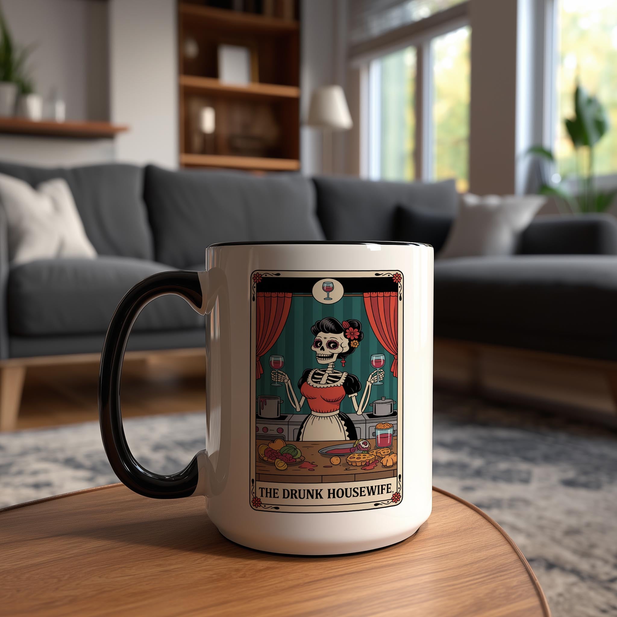 The Drunk Hosuewife - Skeleton Tarot Card - Adult Humor Mug