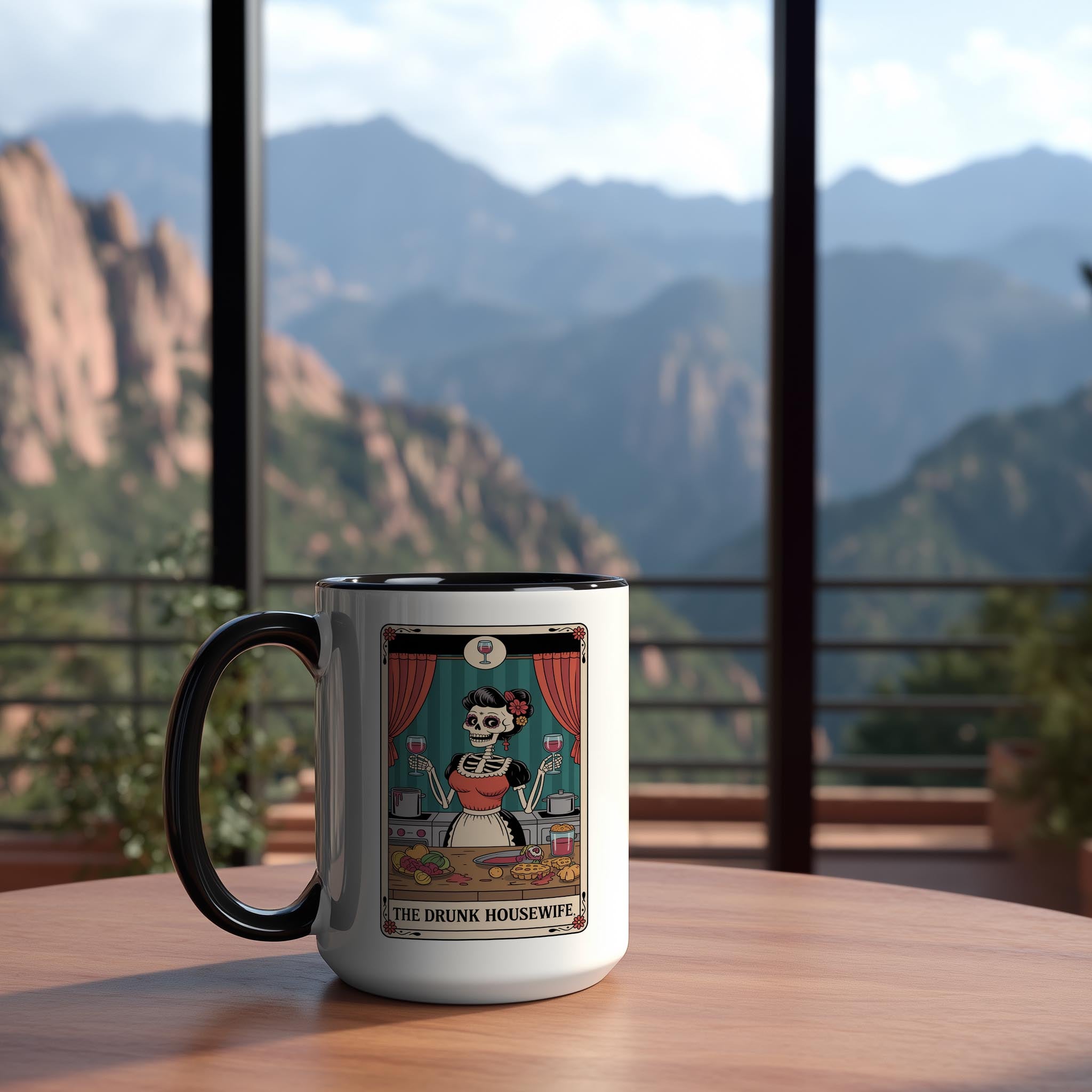 The Drunk Hosuewife - Skeleton Tarot Card - Adult Humor Mug