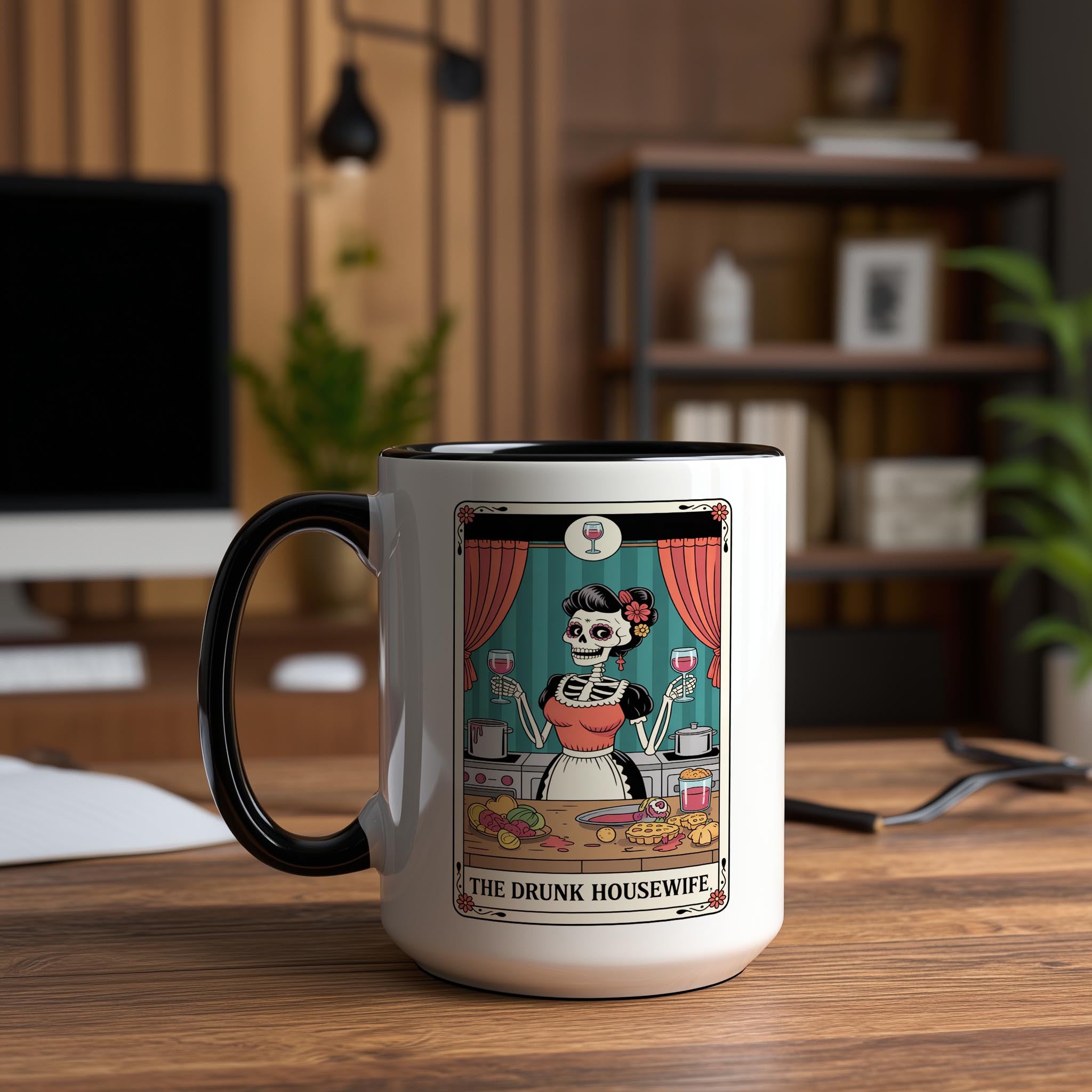 The Drunk Hosuewife - Skeleton Tarot Card - Adult Humor Mug