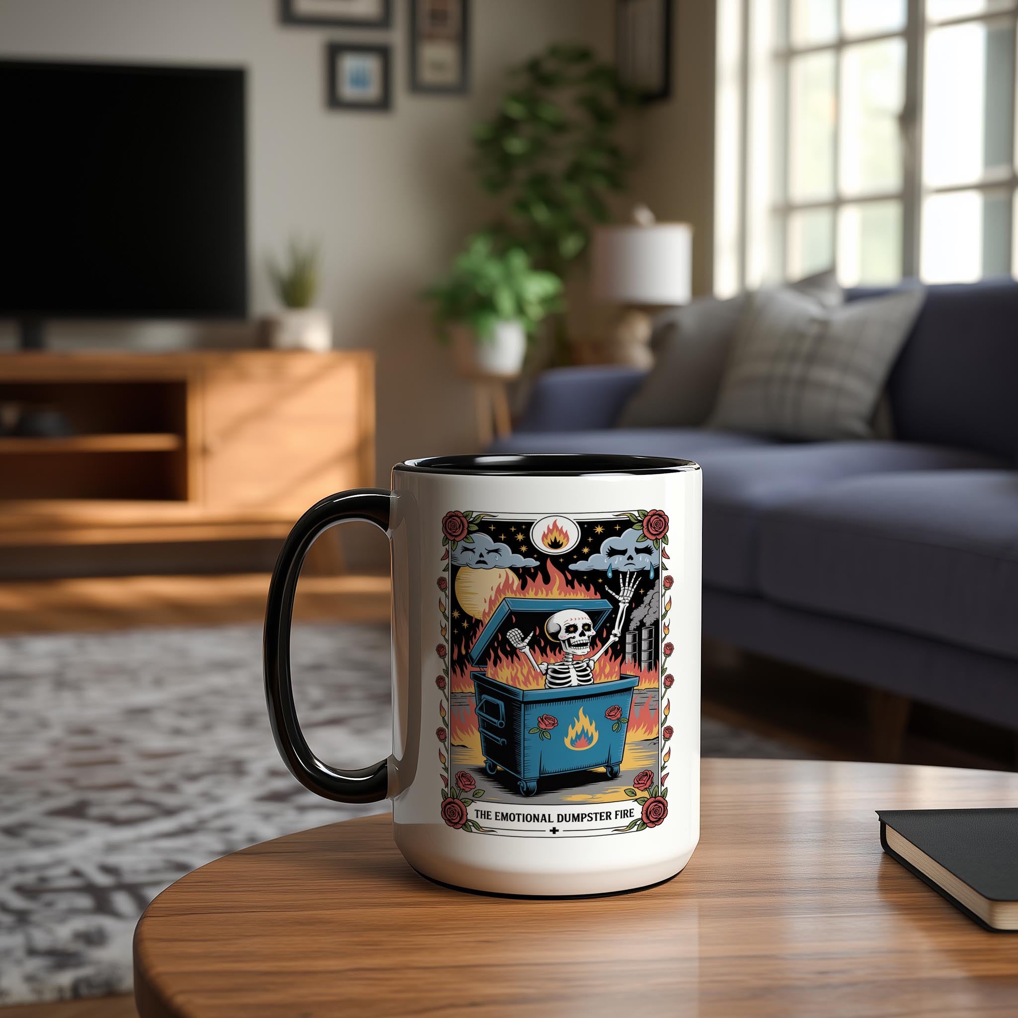 The Emotional Dumpster Fire - Skeleton Tarot Card - Adult Humor Mug