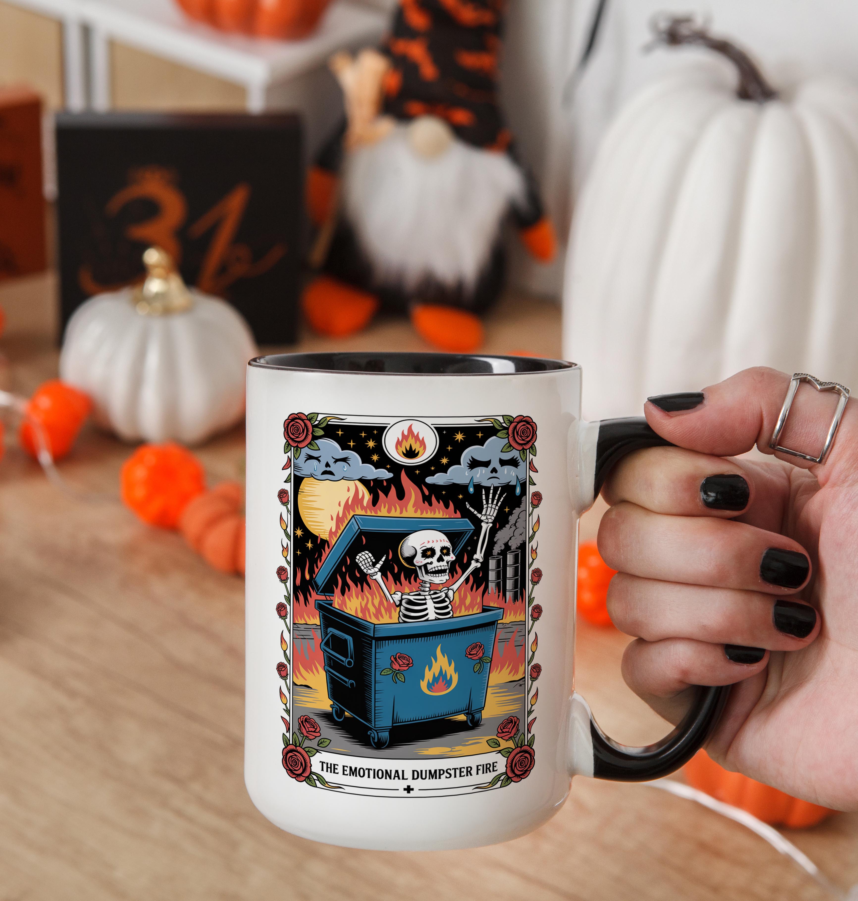 The Emotional Dumpster Fire - Skeleton Tarot Card - Adult Humor Mug