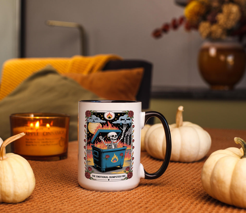 The Emotional Dumpster Fire - Skeleton Tarot Card - Adult Humor Mug