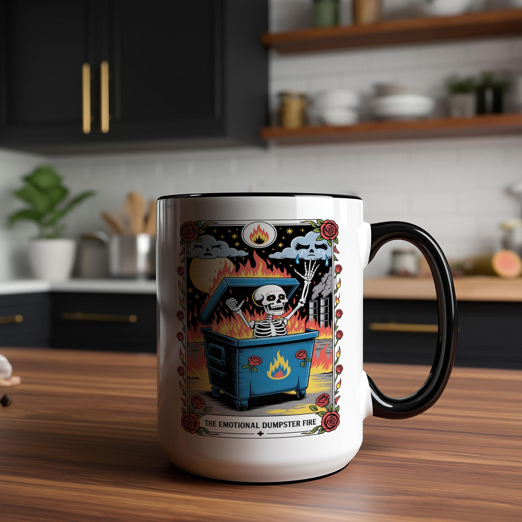 The Emotional Dumpster Fire - Skeleton Tarot Card - Adult Humor Mug