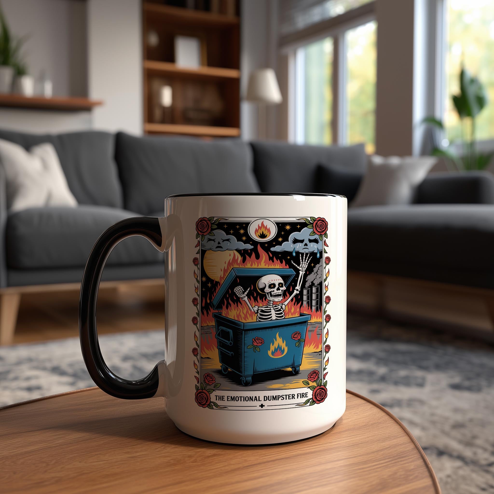 The Emotional Dumpster Fire - Skeleton Tarot Card - Adult Humor Mug