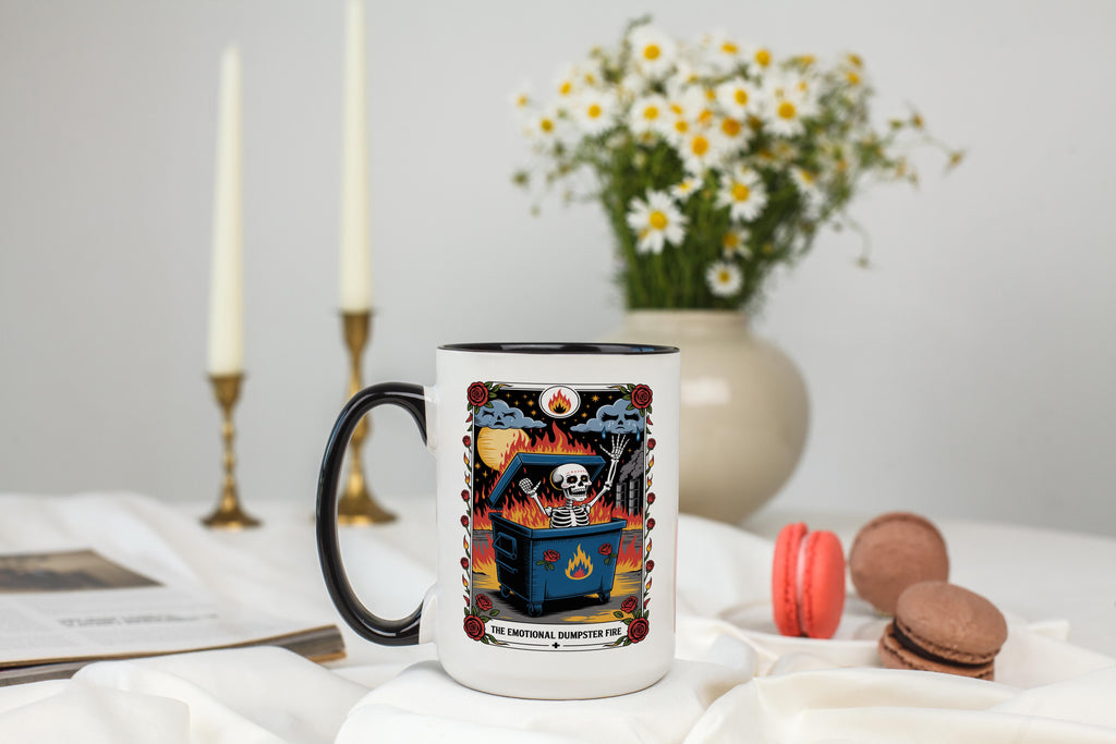 The Emotional Dumpster Fire - Skeleton Tarot Card - Adult Humor Mug
