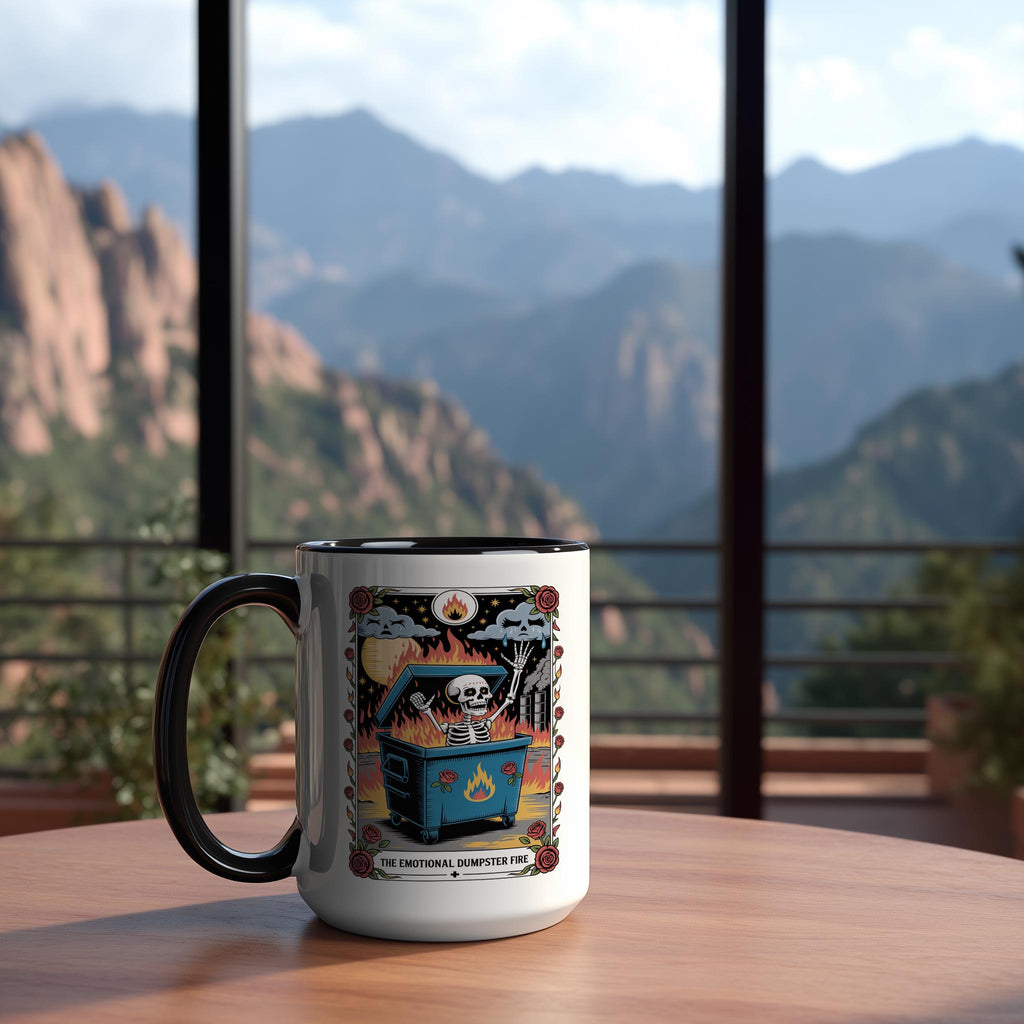 The Emotional Dumpster Fire - Skeleton Tarot Card - Adult Humor Mug