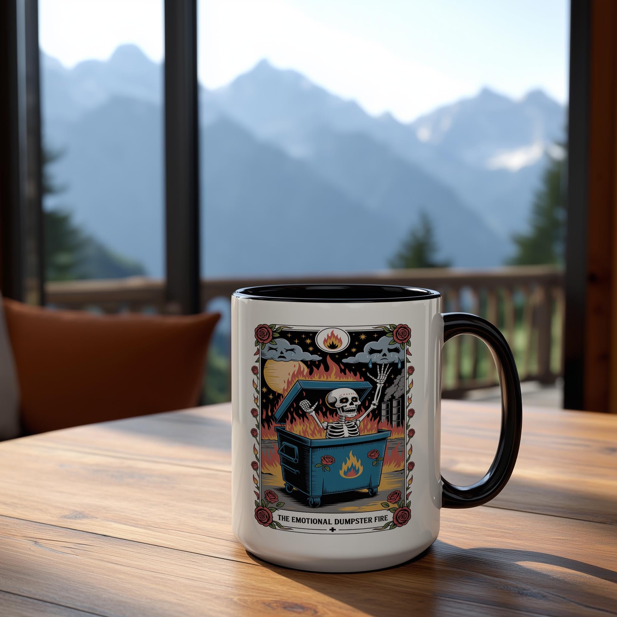 The Emotional Dumpster Fire - Skeleton Tarot Card - Adult Humor Mug