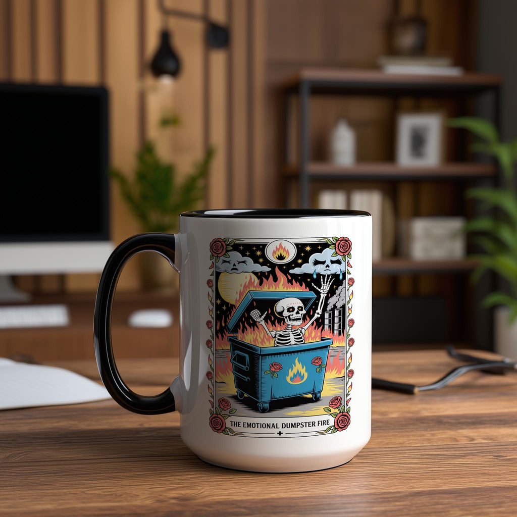 The Emotional Dumpster Fire - Skeleton Tarot Card - Adult Humor Mug