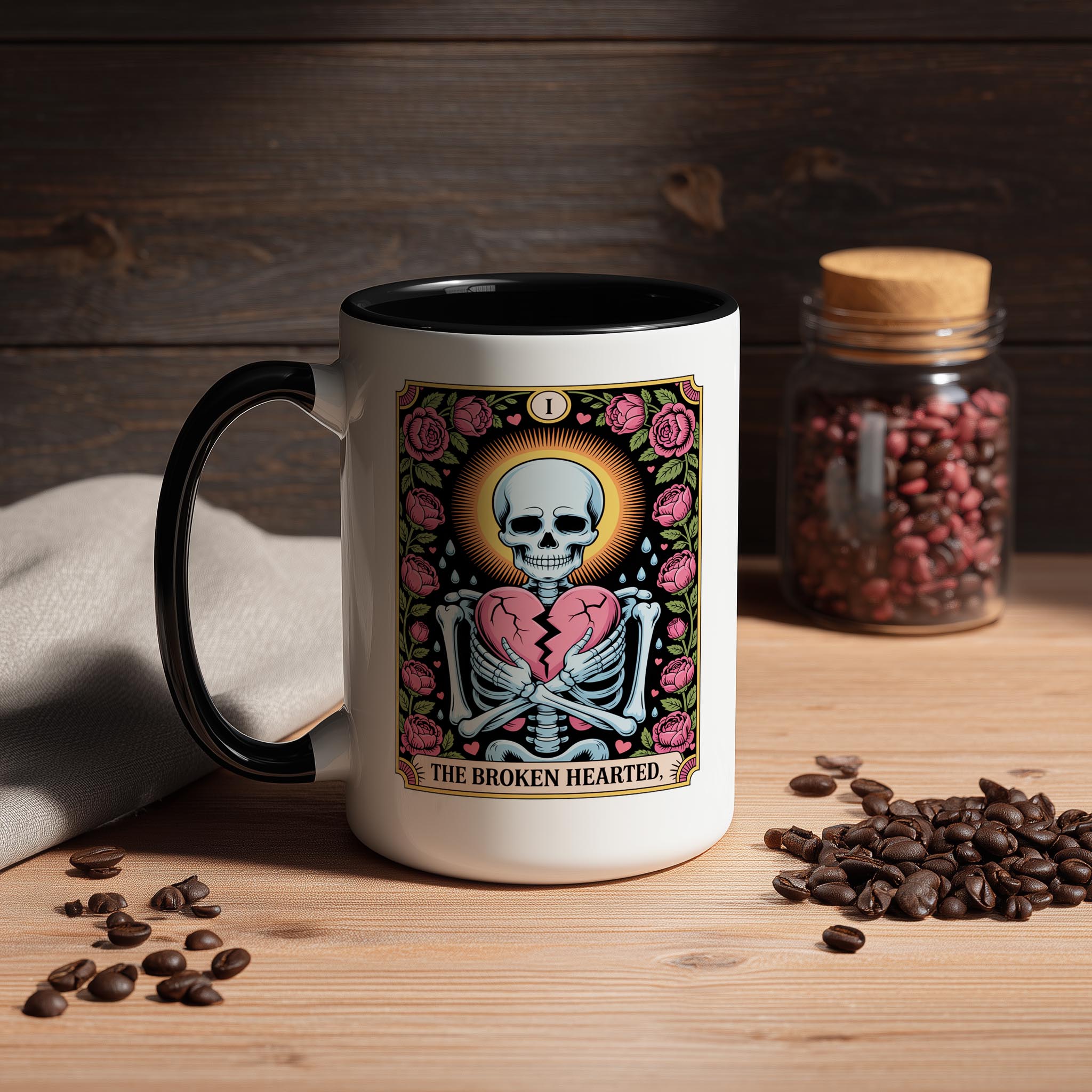 The Broken Hearted - Skeleton Tarot Card - Halloween Mug