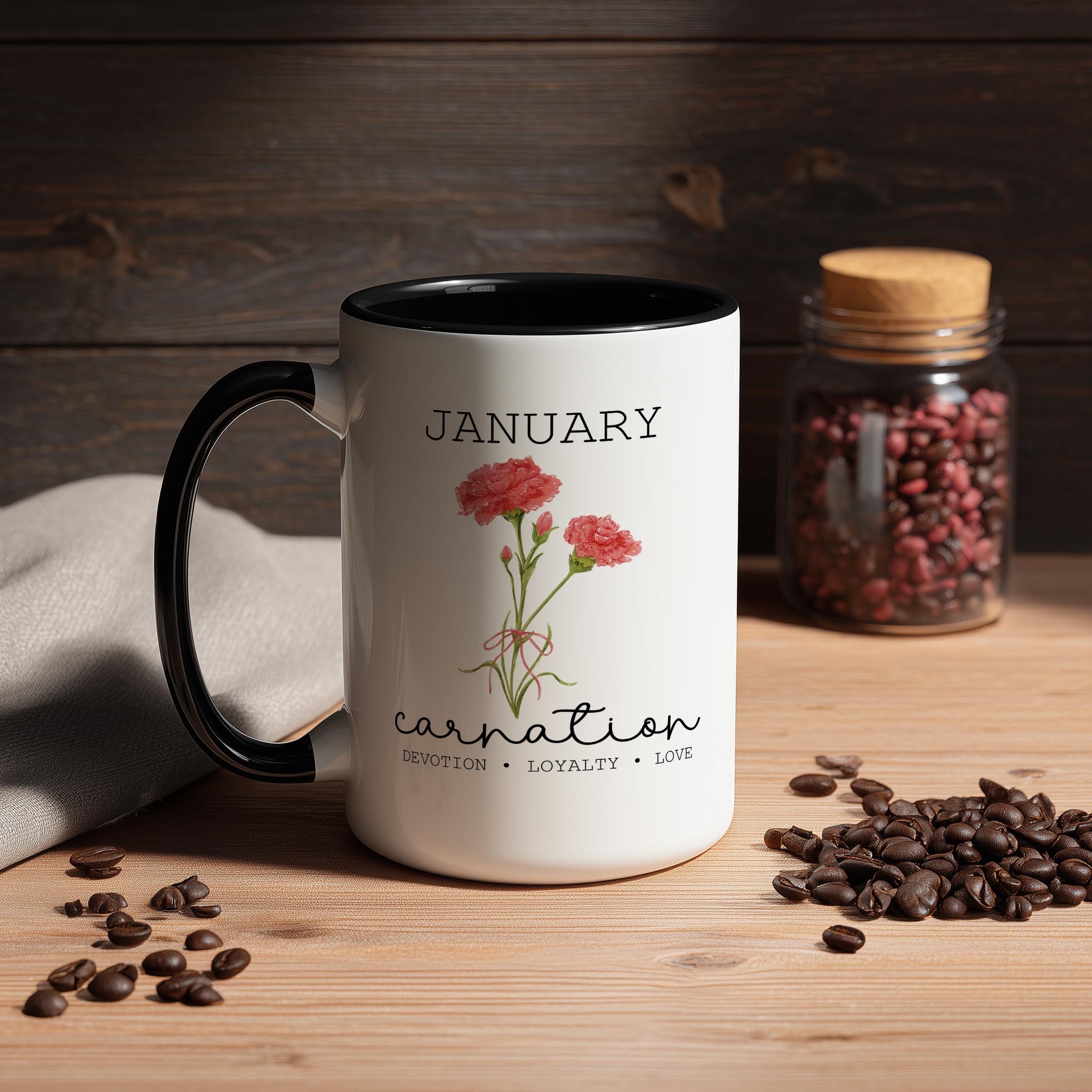 January - Carnation - Birth Month Flower Mug