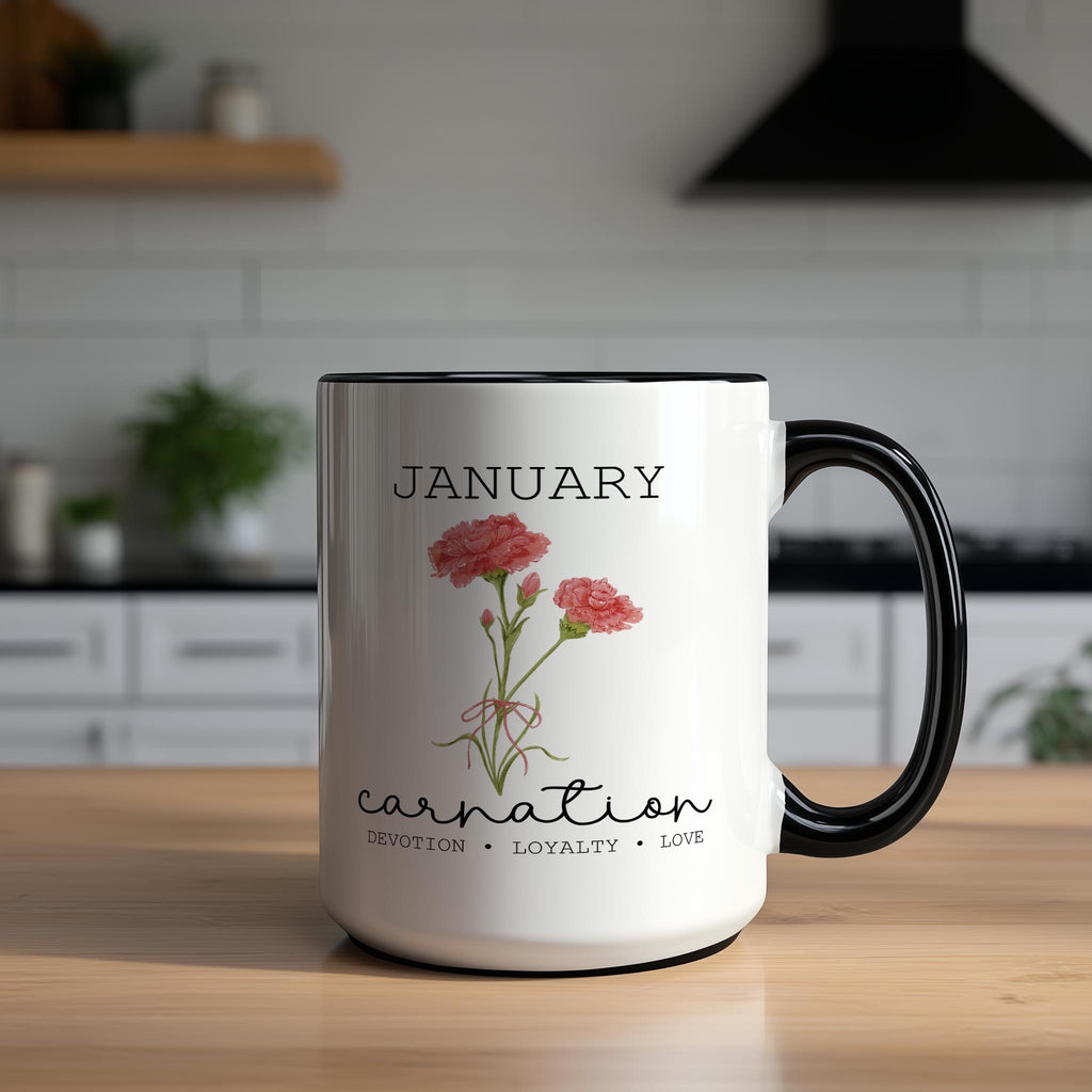 January - Carnation - Birth Month Flower Mug
