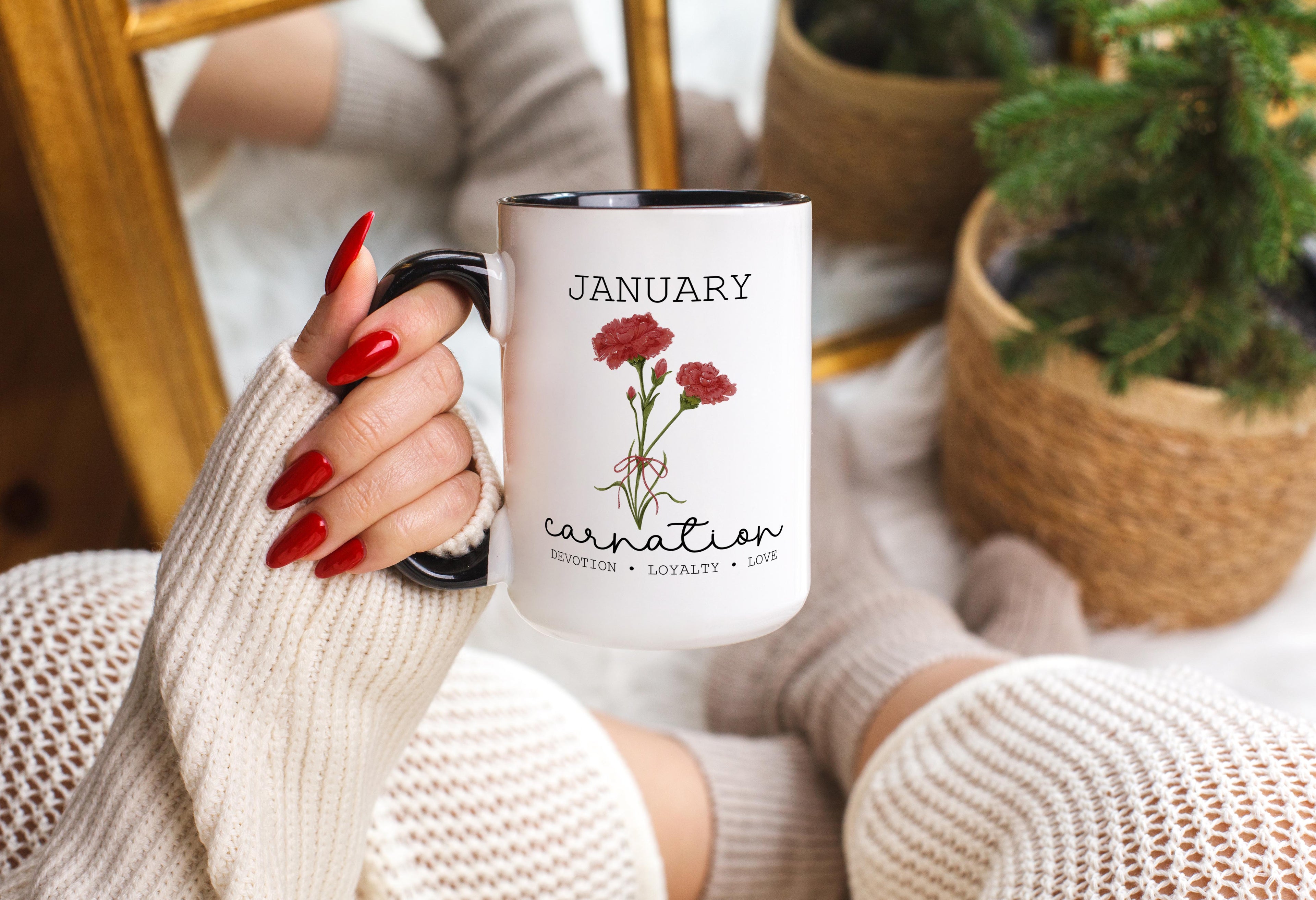 January - Carnation - Birth Month Flower Mug