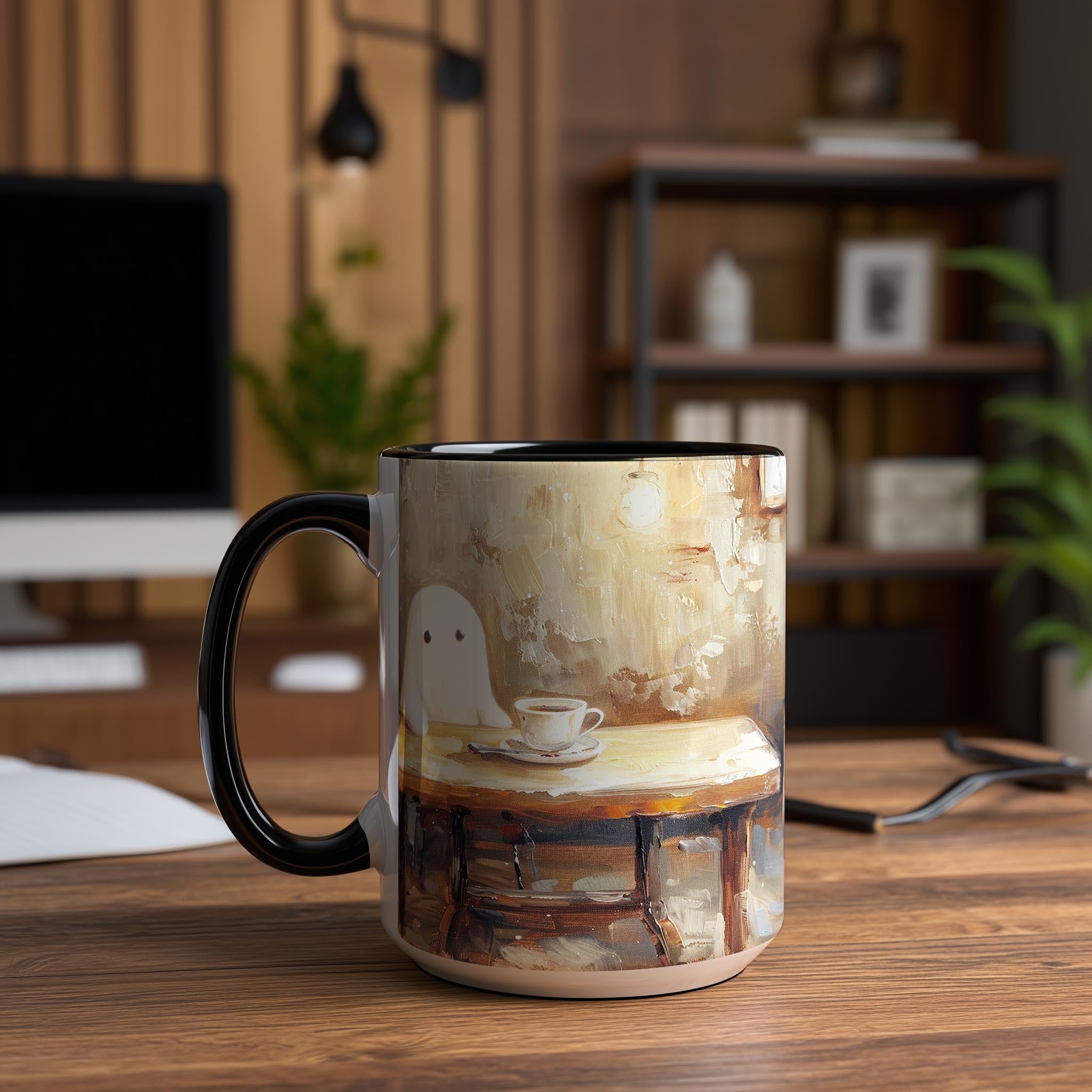 Oil Painted Ghosts drinking Coffee - Halloween Mug