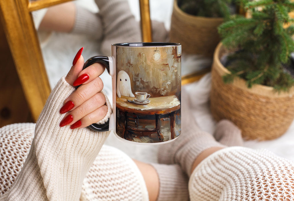 Oil Painted Ghosts drinking Coffee - Halloween Mug