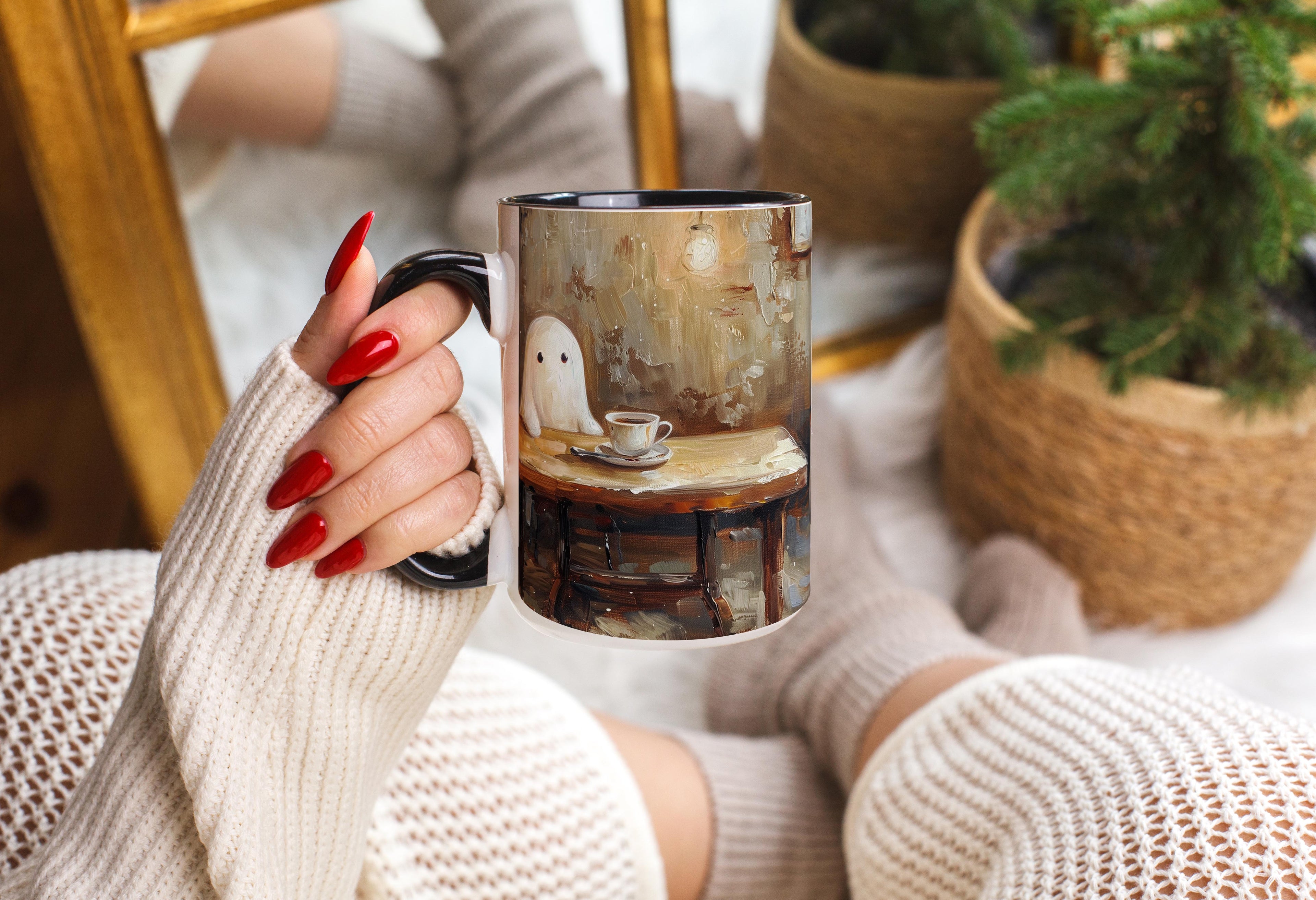 Oil Painted Ghosts drinking Coffee - Halloween Mug
