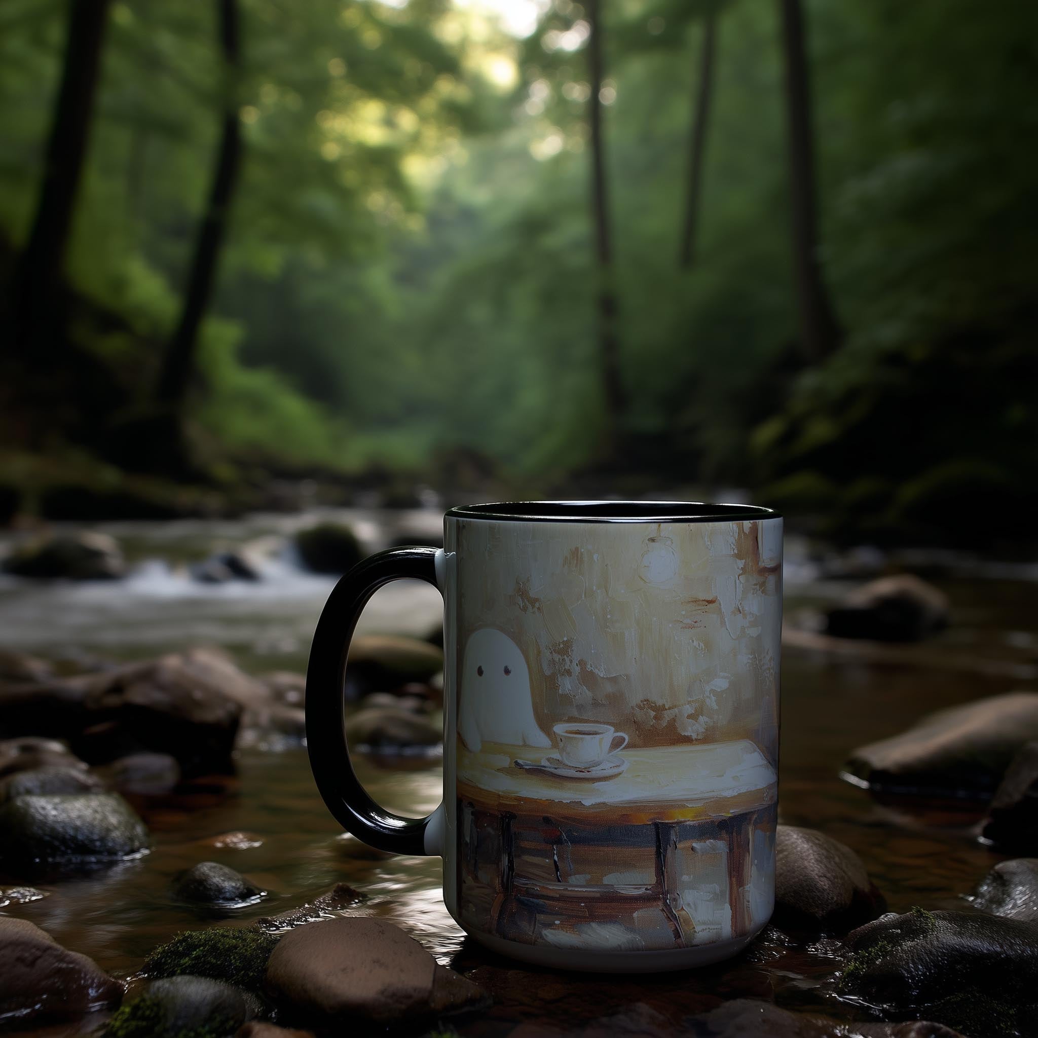 Oil Painted Ghosts drinking Coffee - Halloween Mug