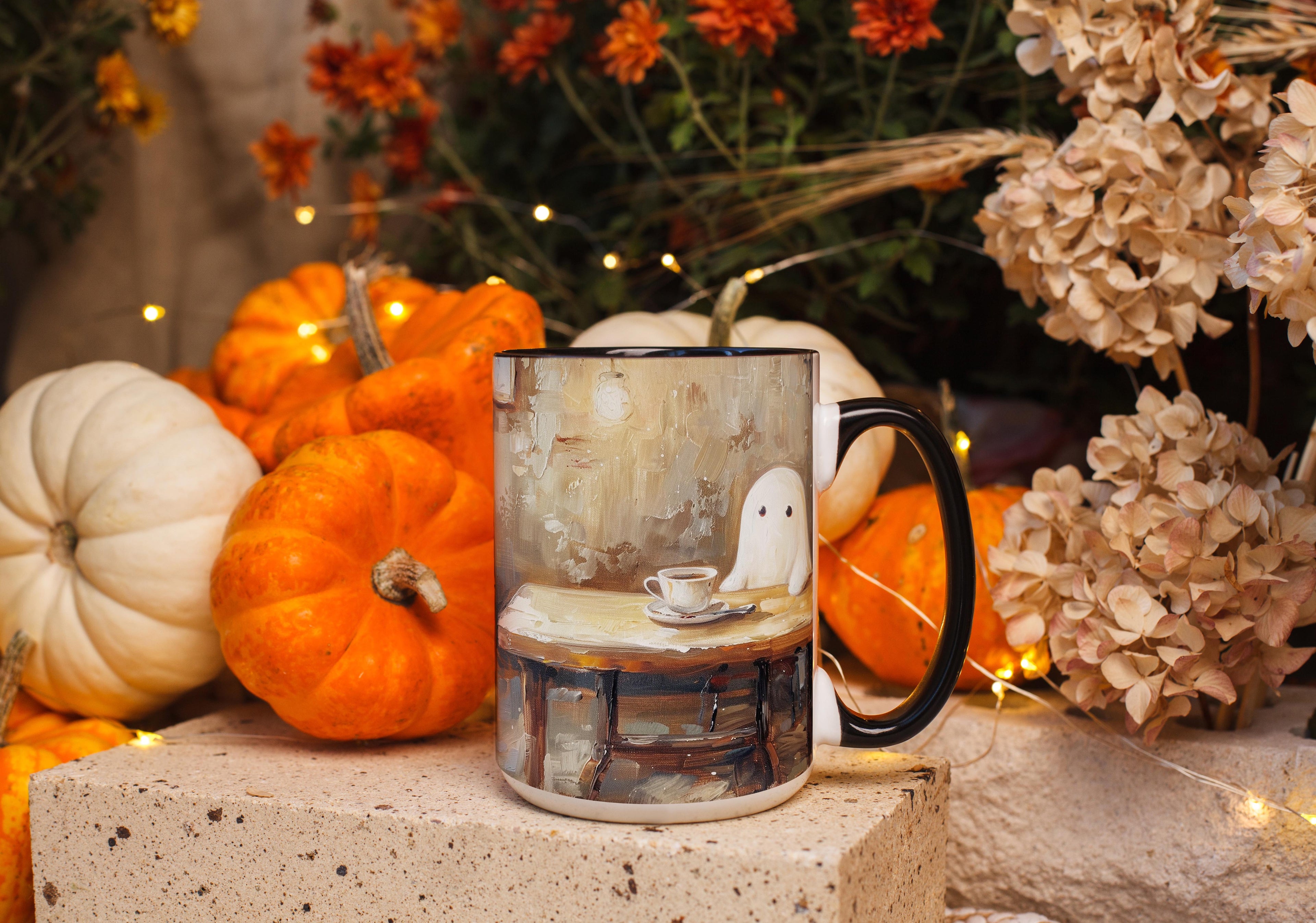 Oil Painted Ghosts drinking Coffee - Halloween Mug