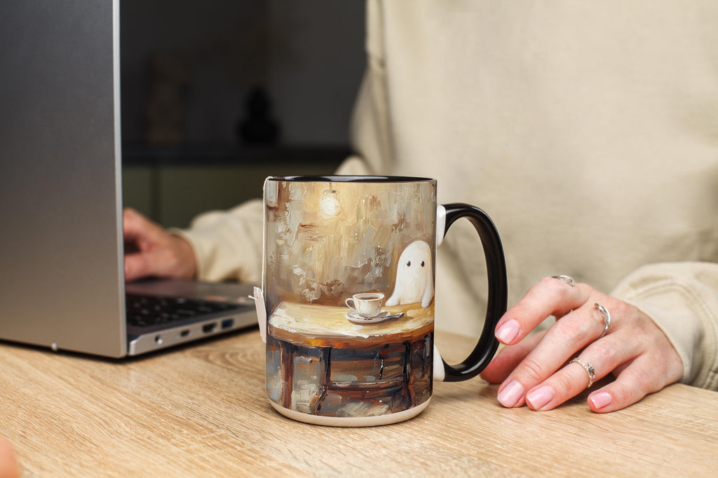 Oil Painted Ghosts drinking Coffee - Halloween Mug