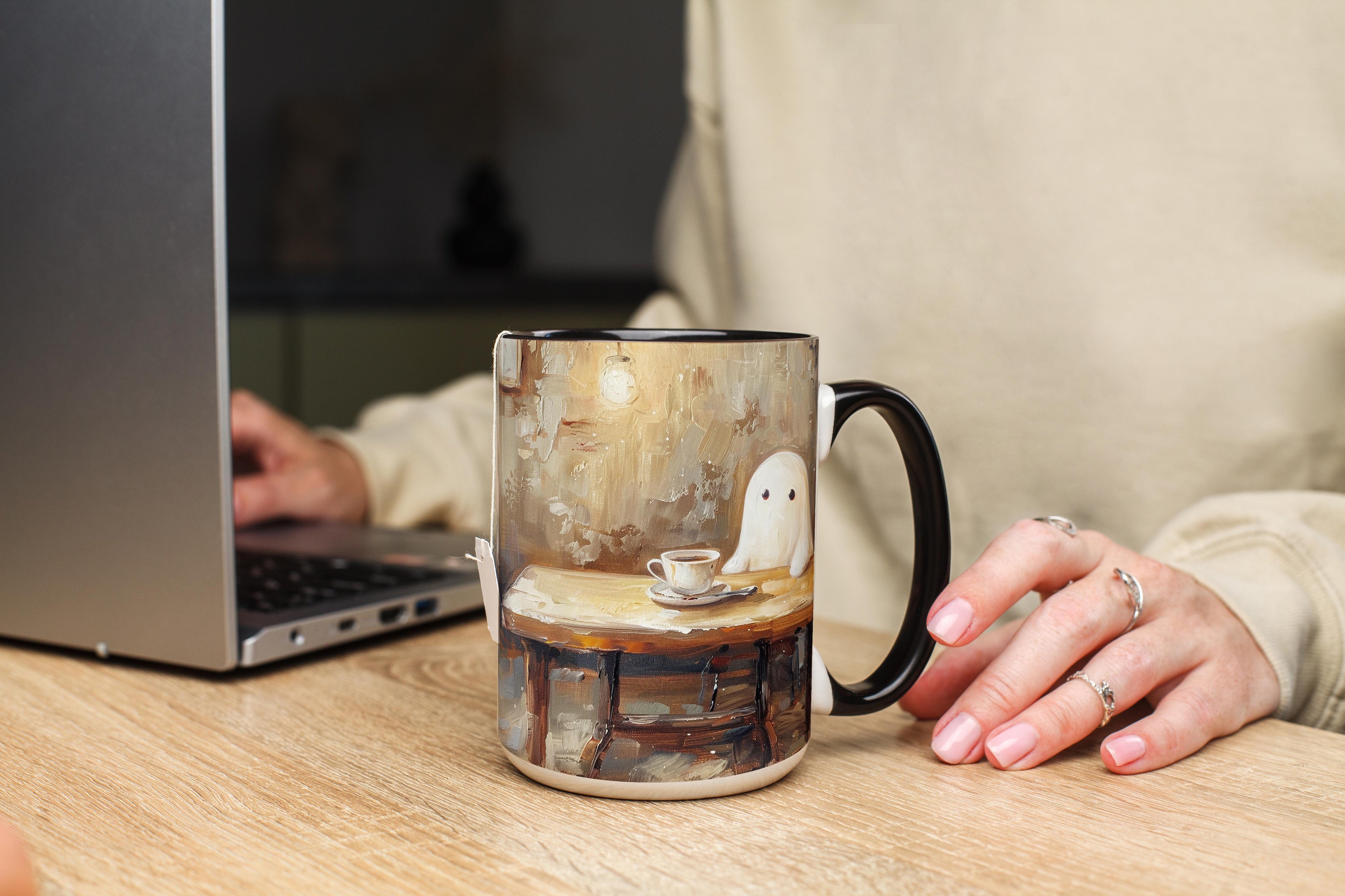 Oil Painted Ghosts drinking Coffee - Halloween Mug
