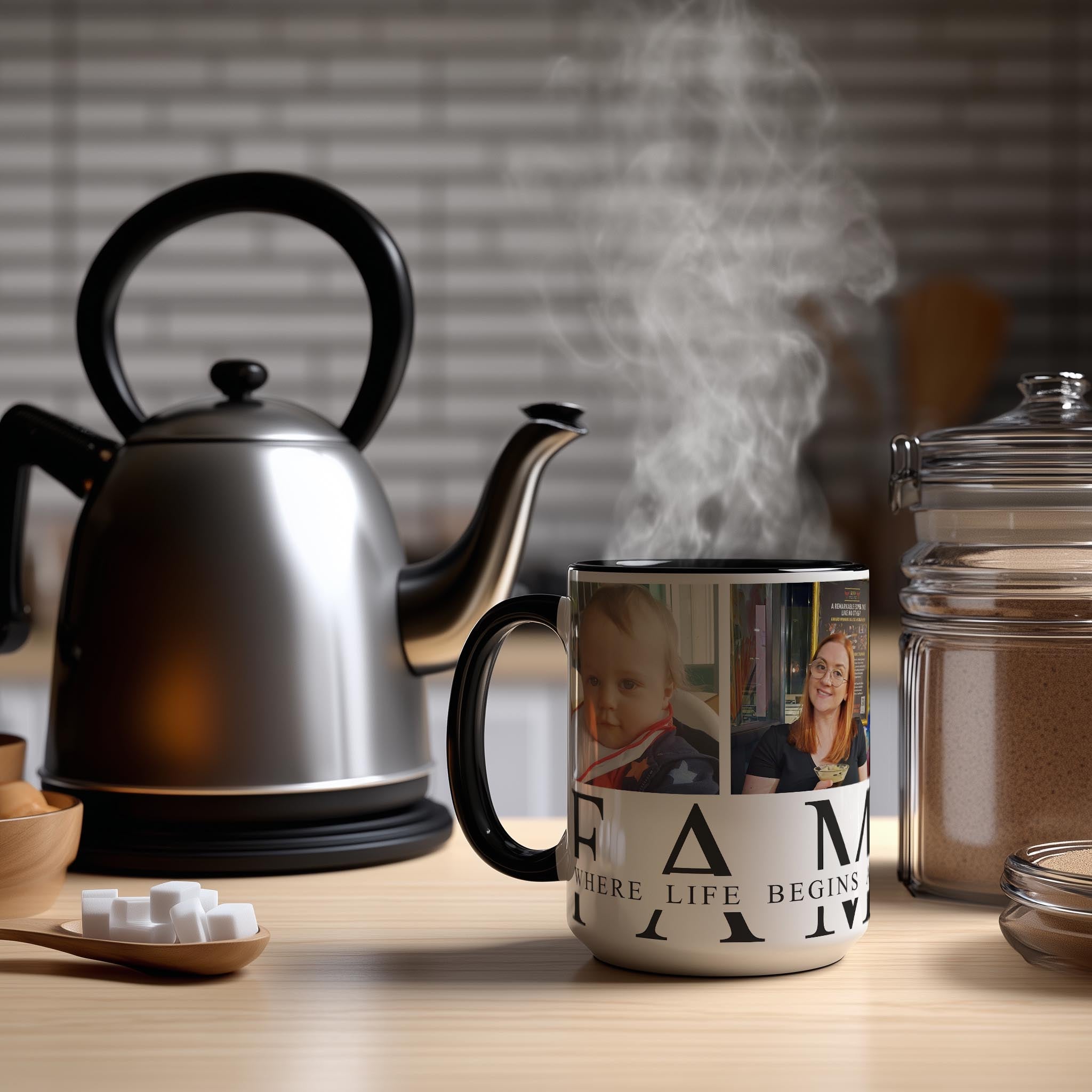 Customizable 4 Photo Mug - Family - Where Life Begins And Love Never Ends