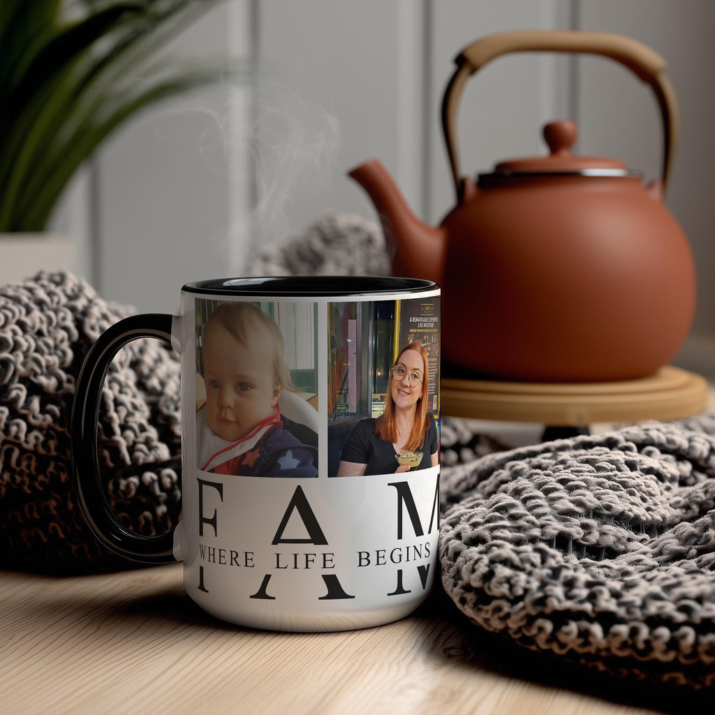 Customizable 4 Photo Mug - Family - Where Life Begins And Love Never Ends