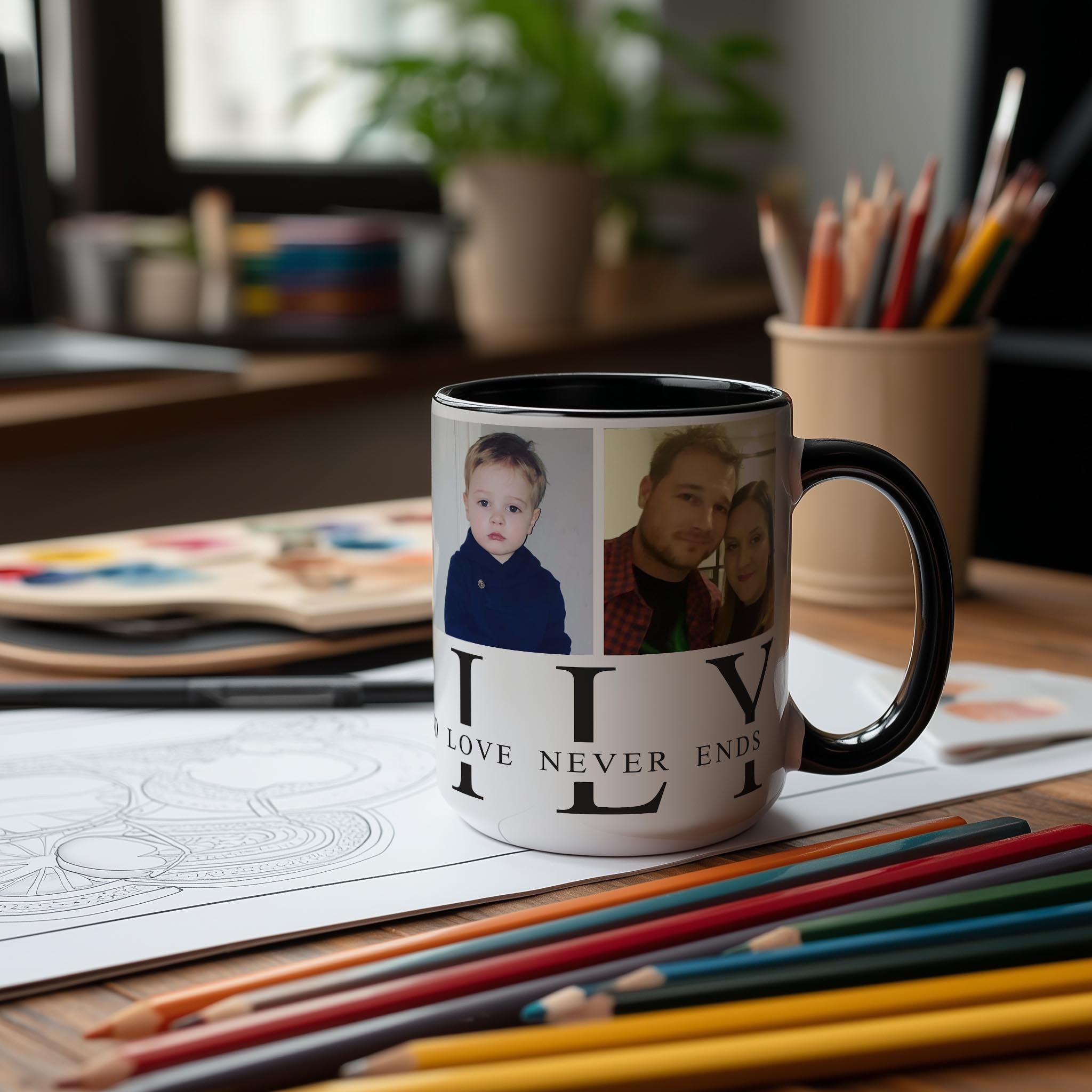 Customizable 4 Photo Mug - Family - Where Life Begins And Love Never Ends
