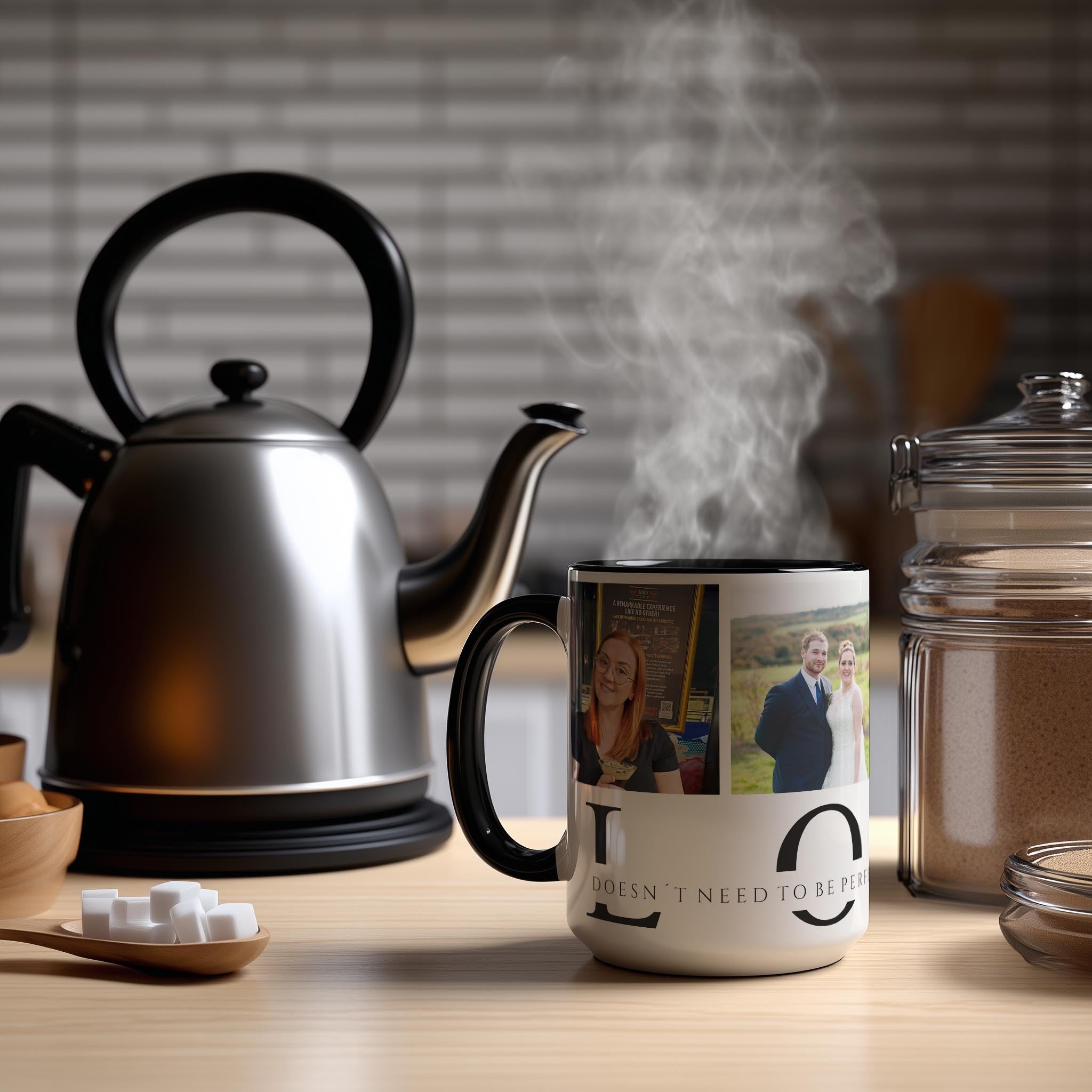 Customizable 4 Photo Mug - Love - Doesn't Need To Be Perfect. It Just Needs To Be True.