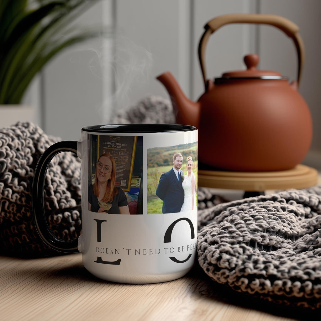 Customizable 4 Photo Mug - Love - Doesn't Need To Be Perfect. It Just Needs To Be True.