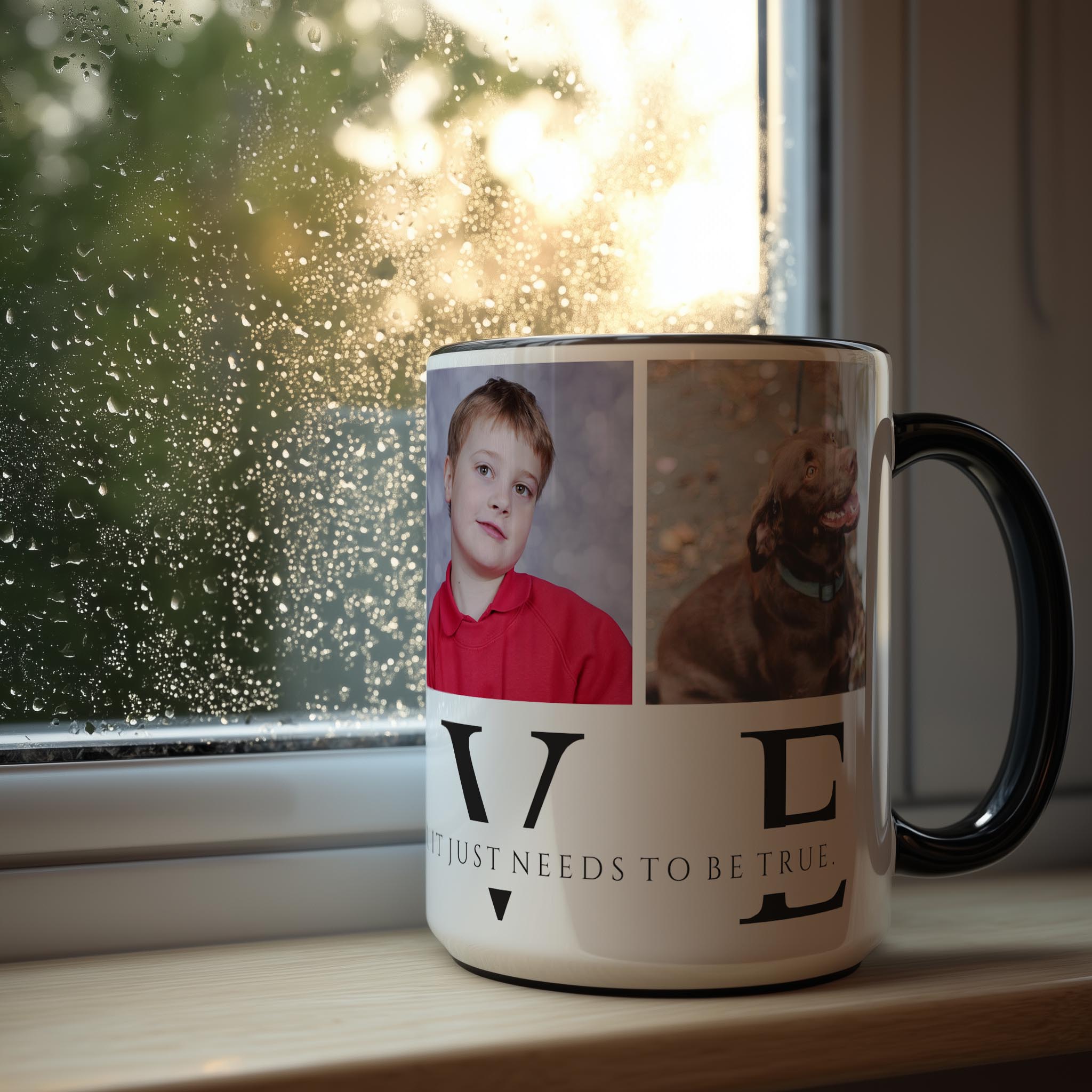 Customizable 4 Photo Mug - Love - Doesn't Need To Be Perfect. It Just Needs To Be True.