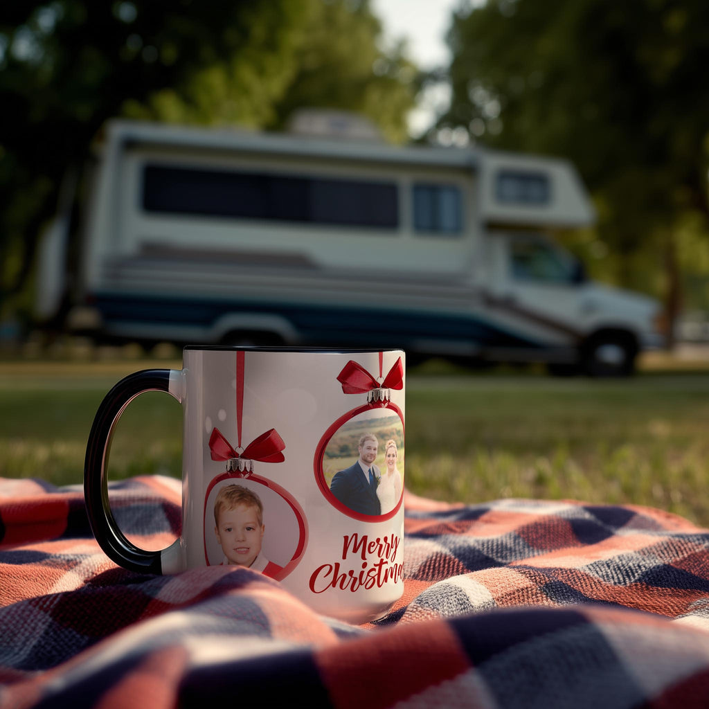 Customizable 4 Photo Mug - Merry Christmas - Tree Decoration Design